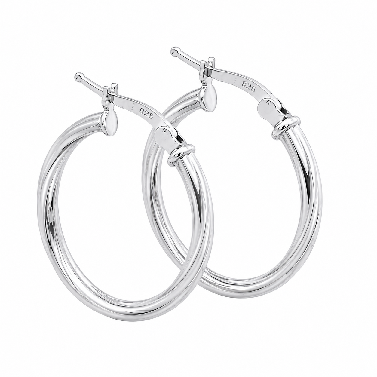 Sterling Silver 22.5mm Twisted Round Hoop Earrings