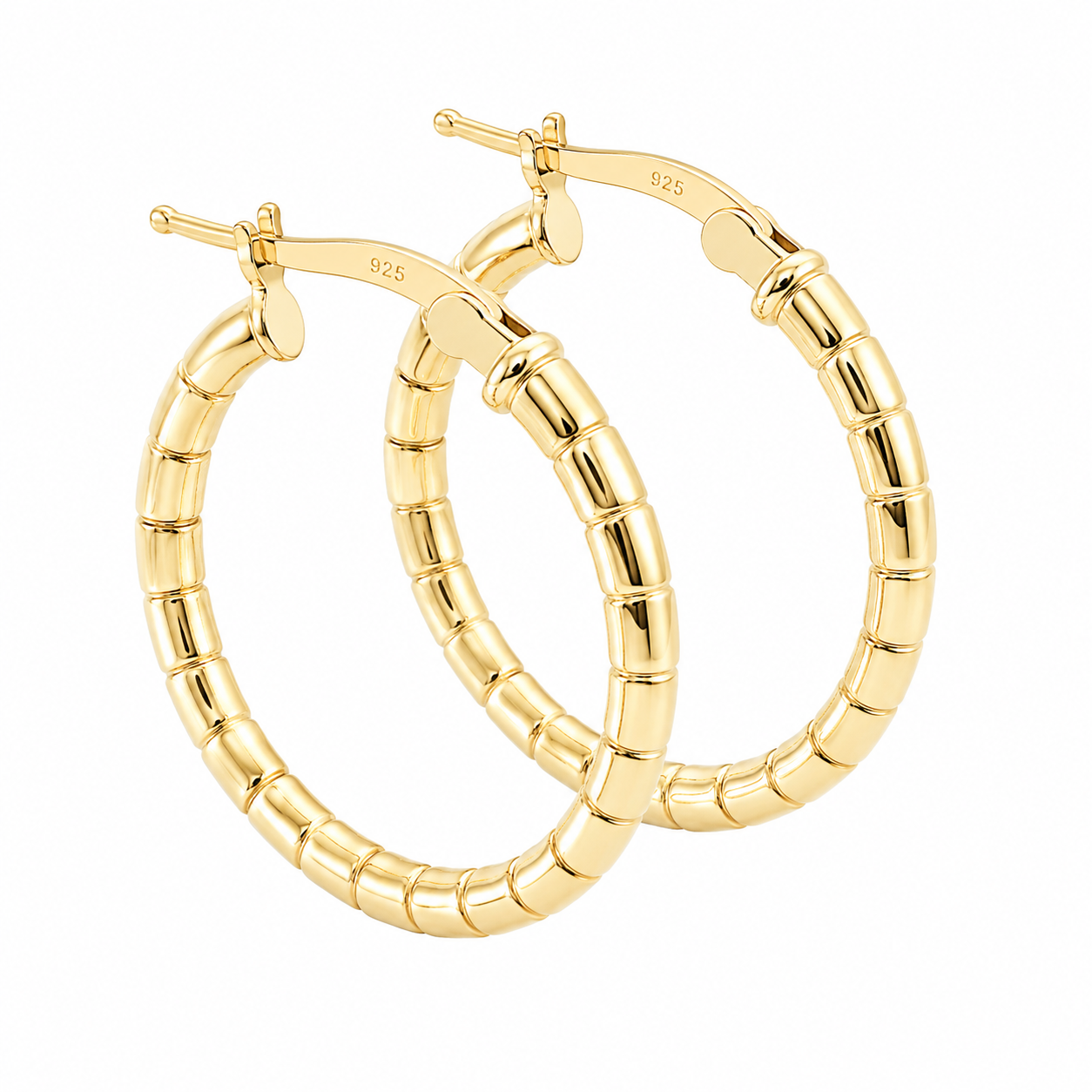 Sterling Silver 26mm Ribbed Hoop Earrings