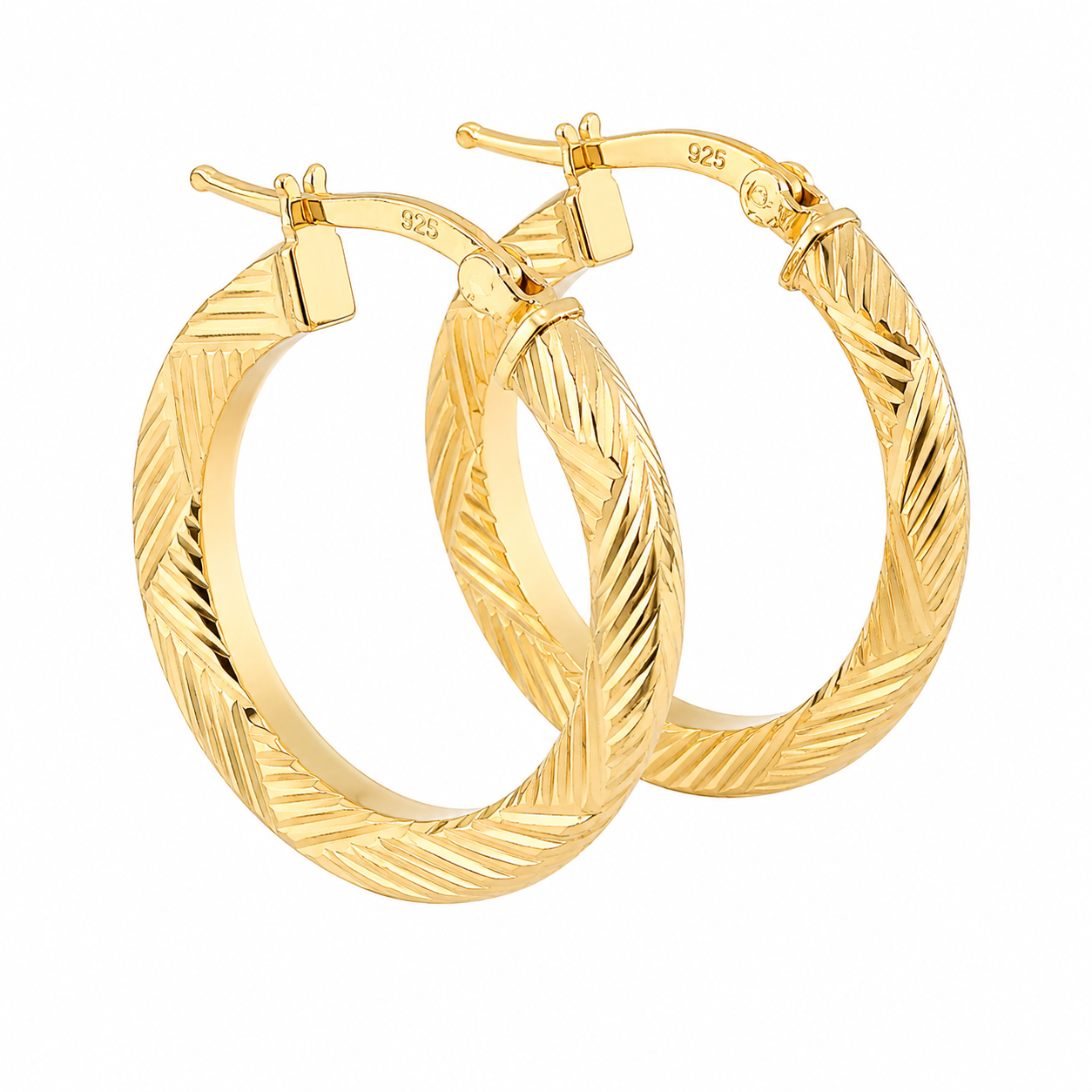 Sterling Silver Diamond Cut Flat Hoop Earrings
