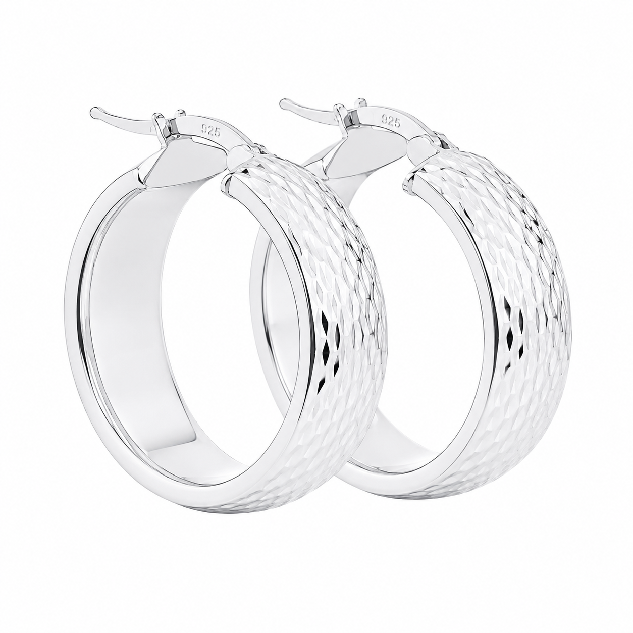Sterling Silver Thick Diamond Cut Hoop Earrings