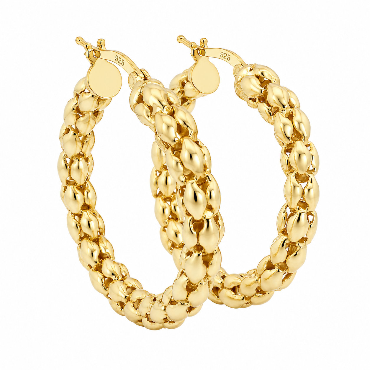 Sterling Silver 35mm Mesh Woven Hoop Earrings