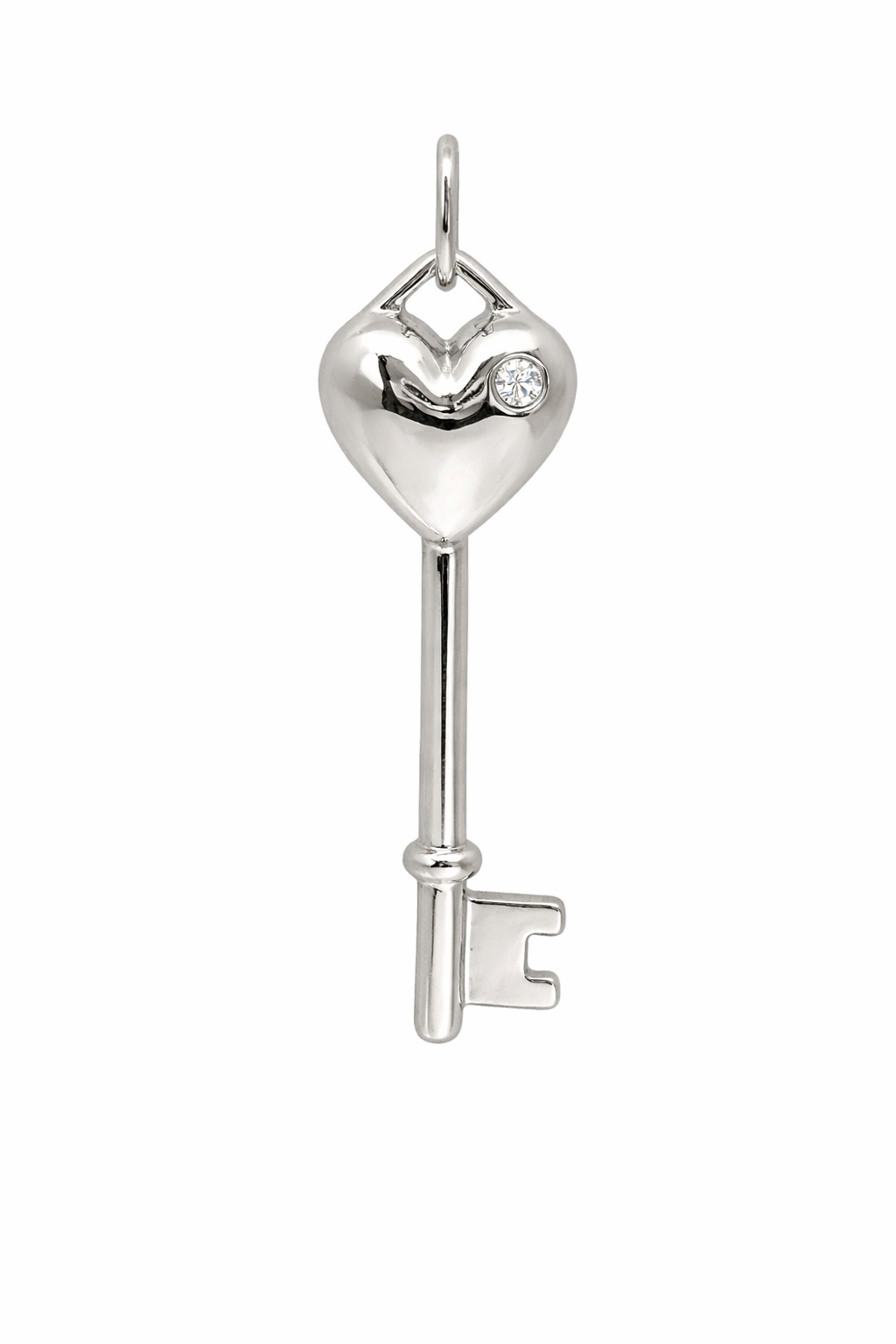 Sterling Silver Heart CZ Key Pendant