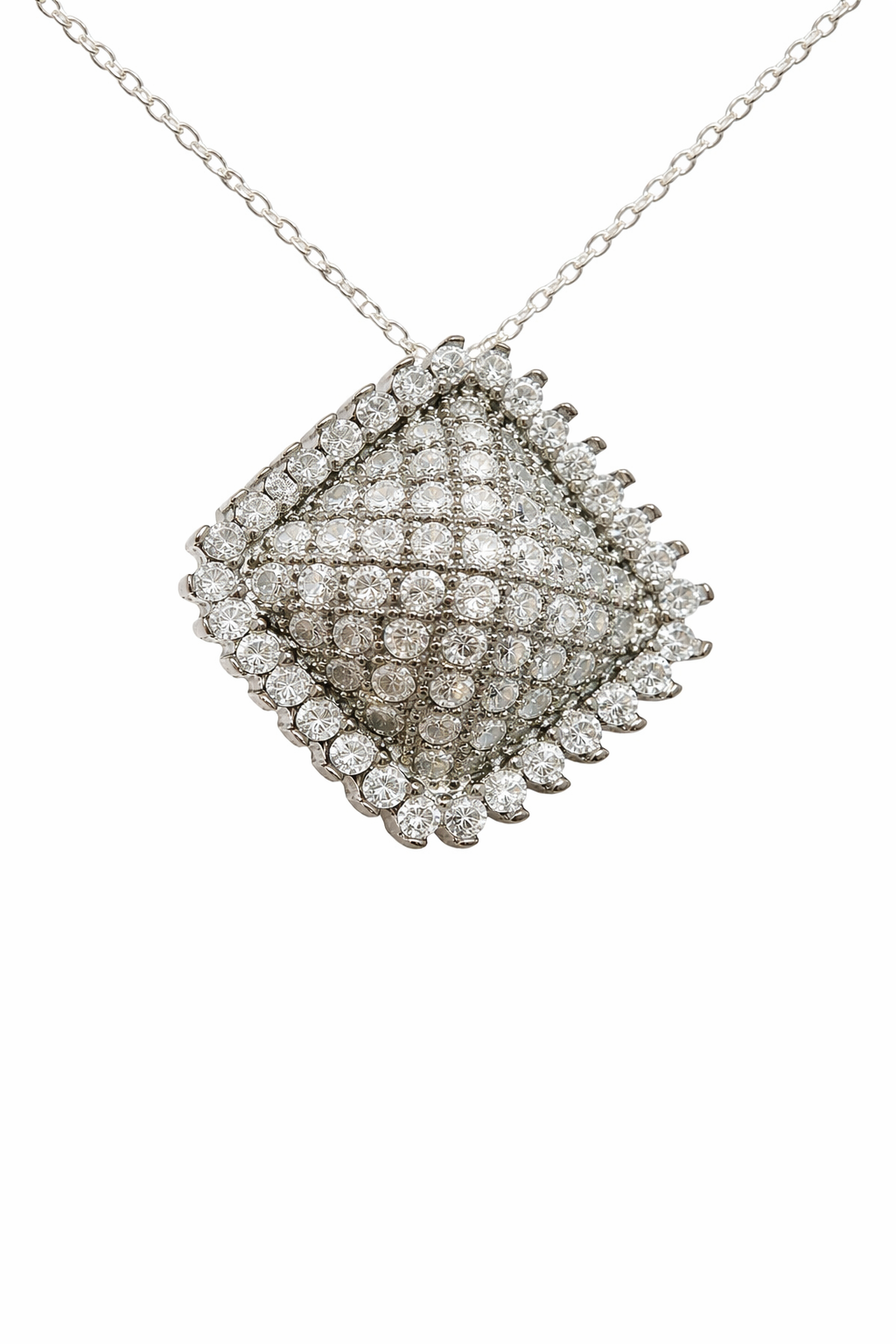 Sterling Silver Gun Metal Diamond Shape CZ Pendant