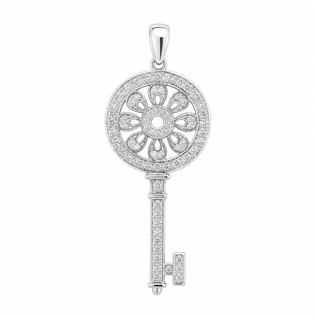Sterling Silver CZ Flower Key Pendant