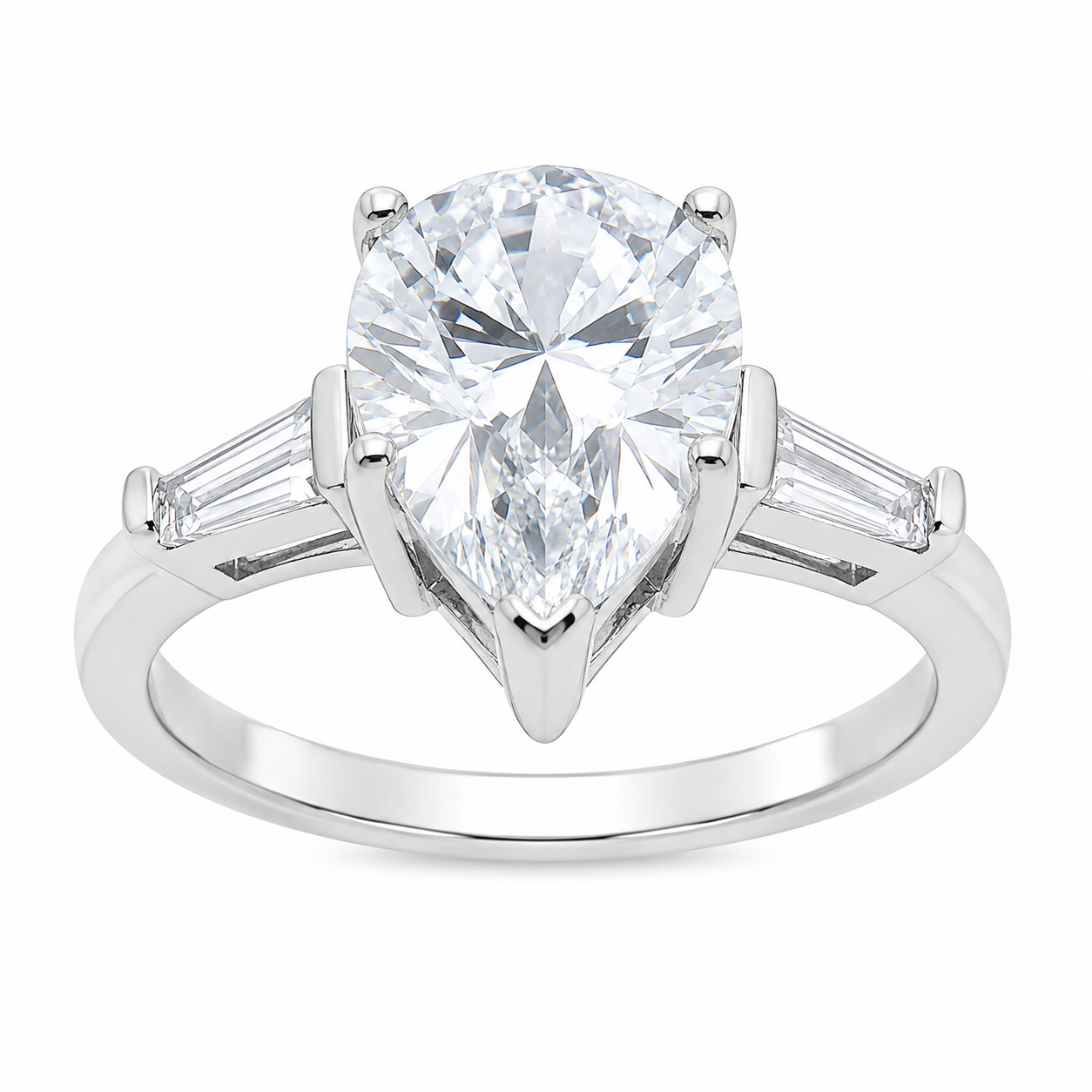 Sterling Silver Teardrop CZ With Baguettes