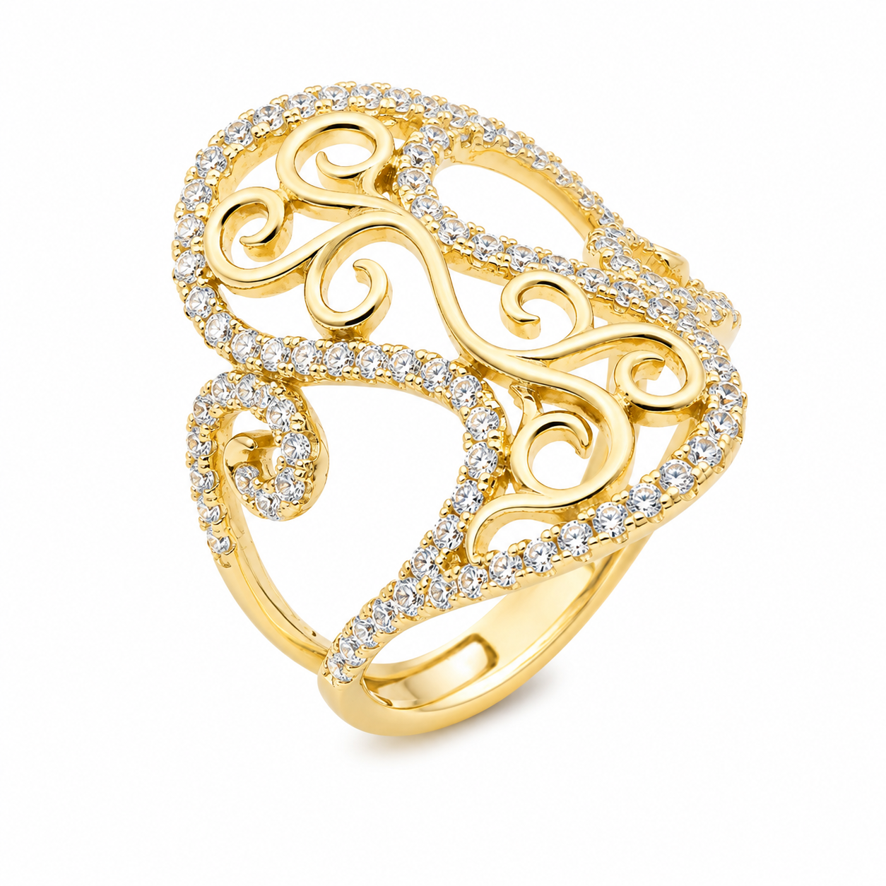 Swirl and CZ Thick Ring
