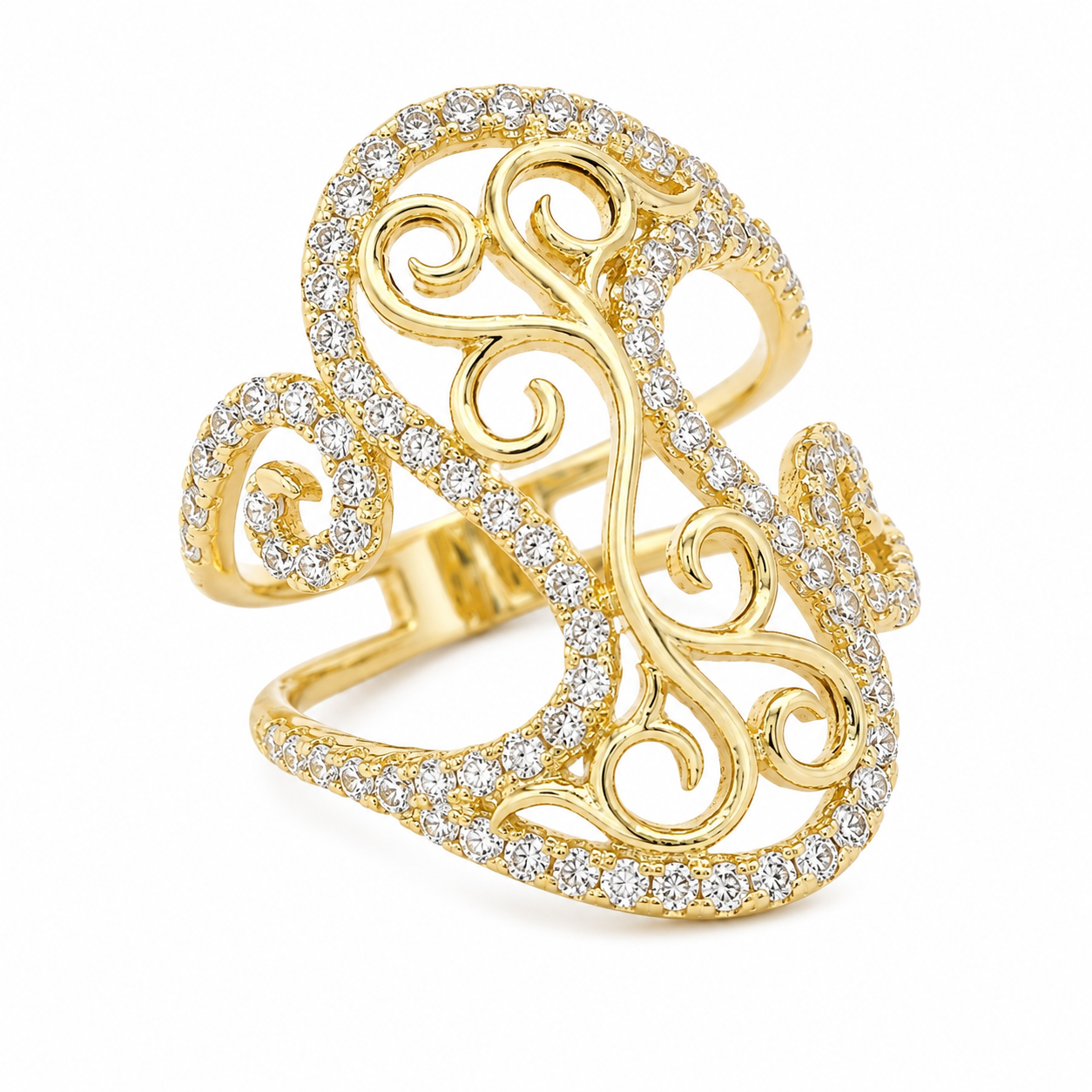 Swirl and CZ Thick Ring