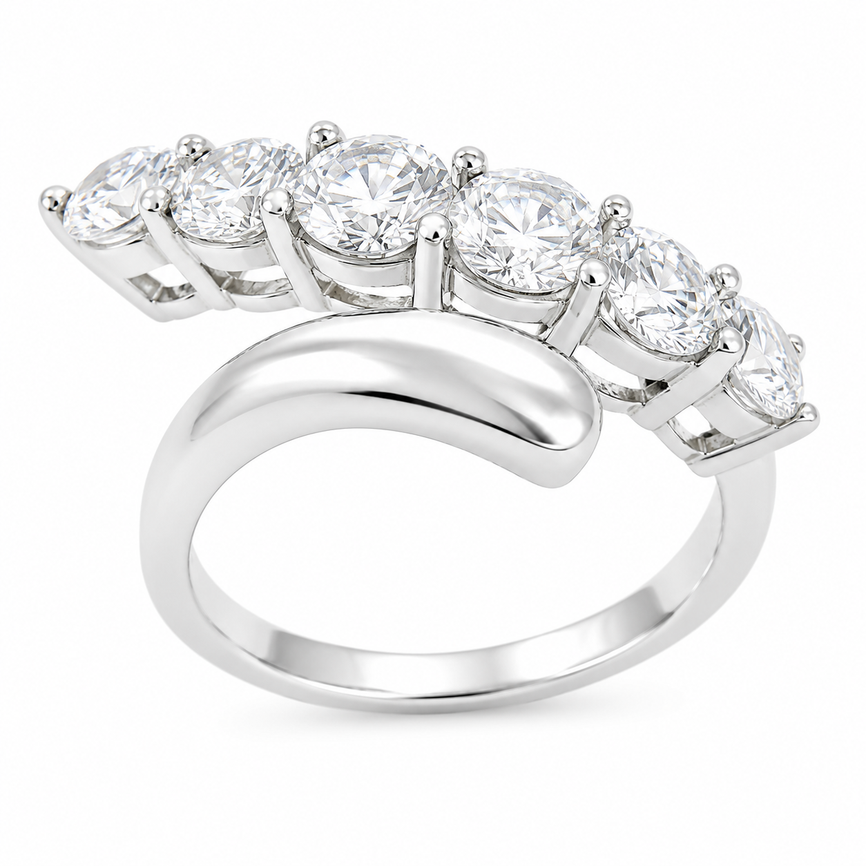 Sterling Silver Curved CZ Ring Elegant curved design