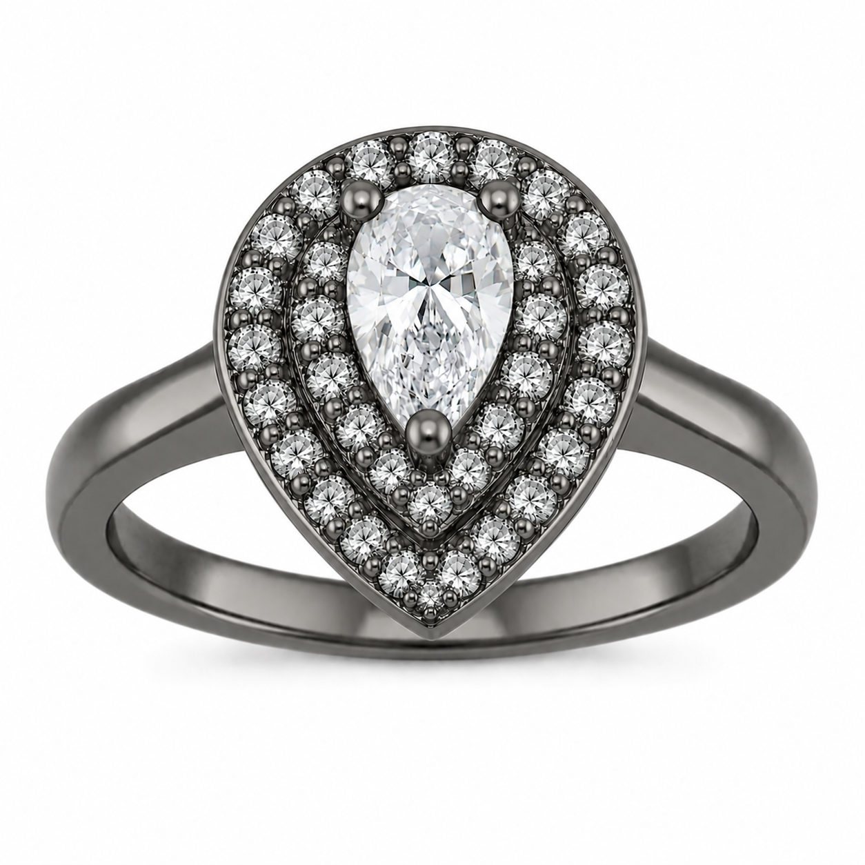 Sterling Silver Gunmetal Teardrop CZ Ring