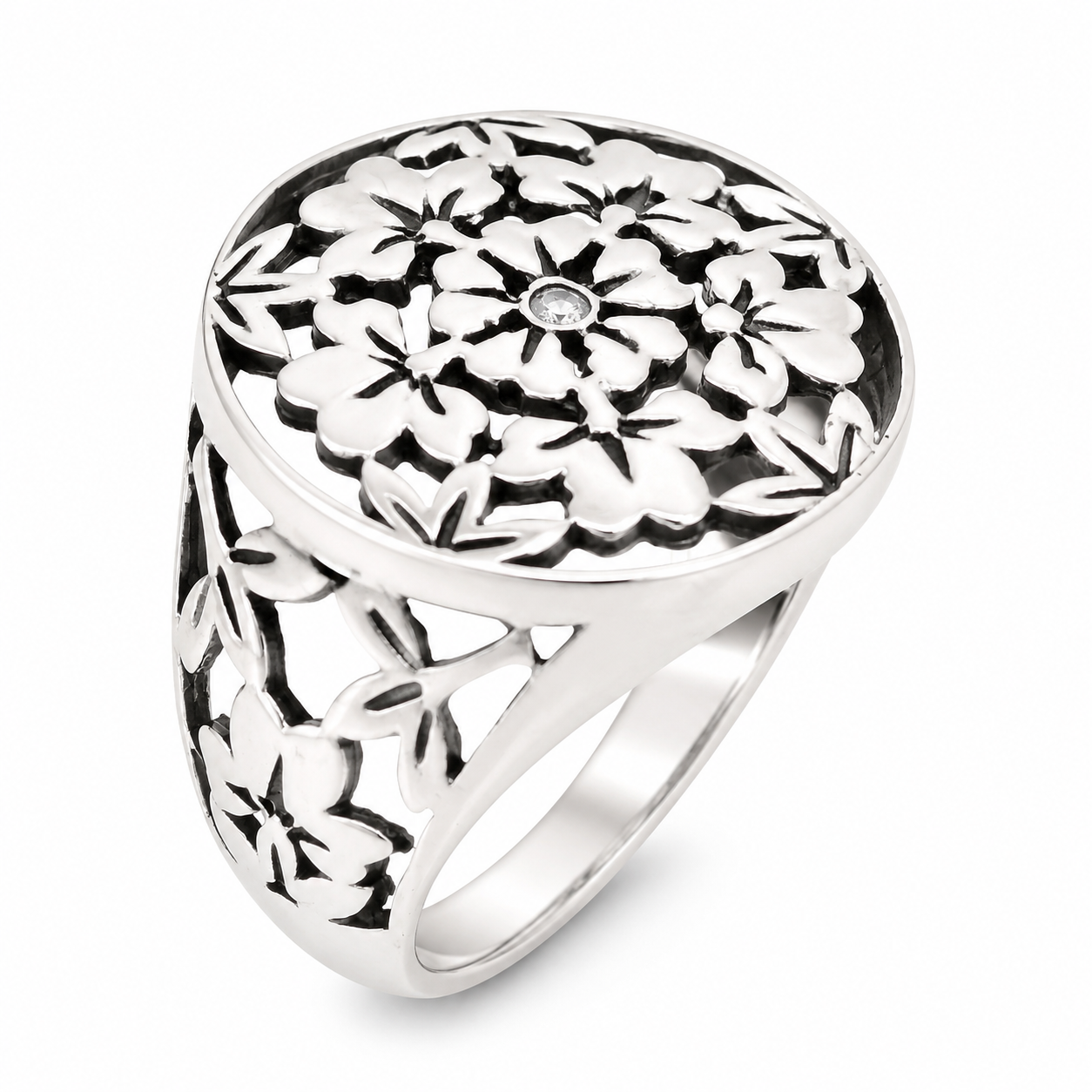 Sterling Silver Large Flower Ring