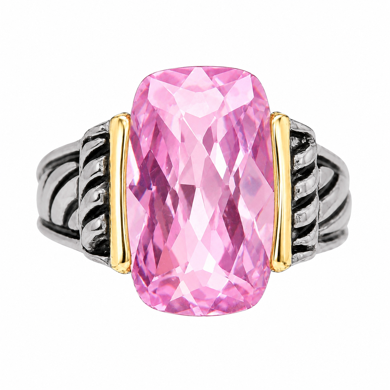 Sterling Silver Two Tone Pink CZ Ring
