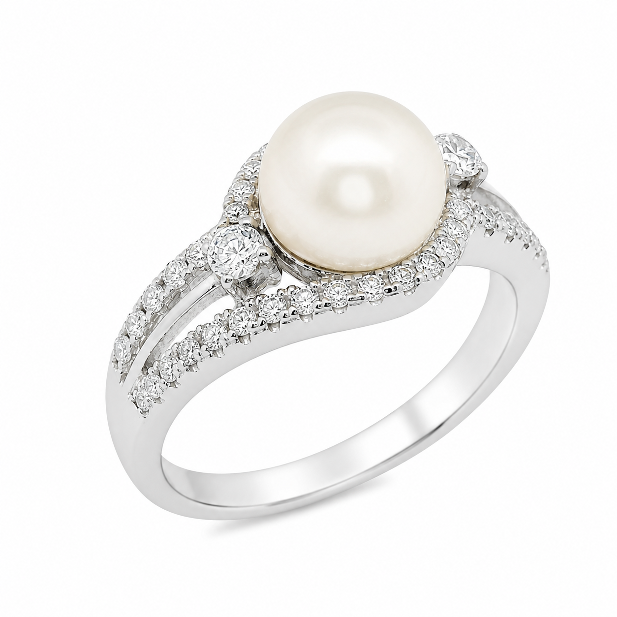 Sterling Silver Double CZ Lines With Pearl