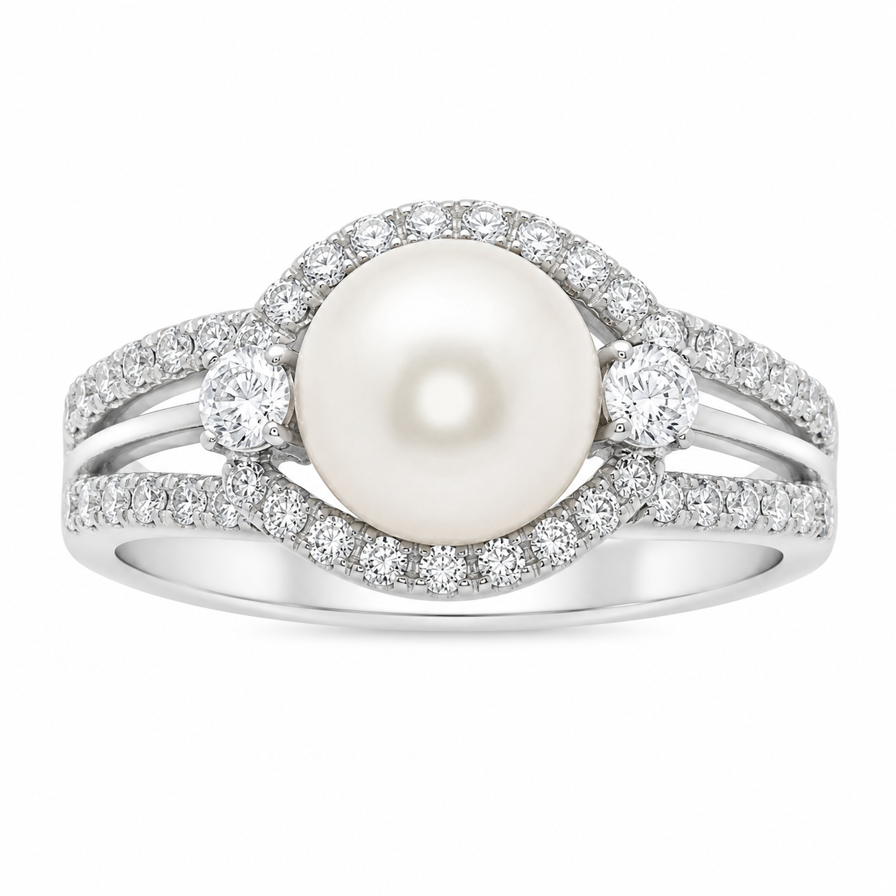 Sterling Silver Double CZ Lines With Pearl
