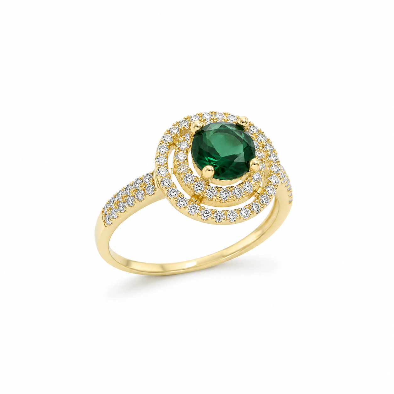 Sterling Silver Gold Plated Emerald Stone Pendant/ Earring/ Ring Set