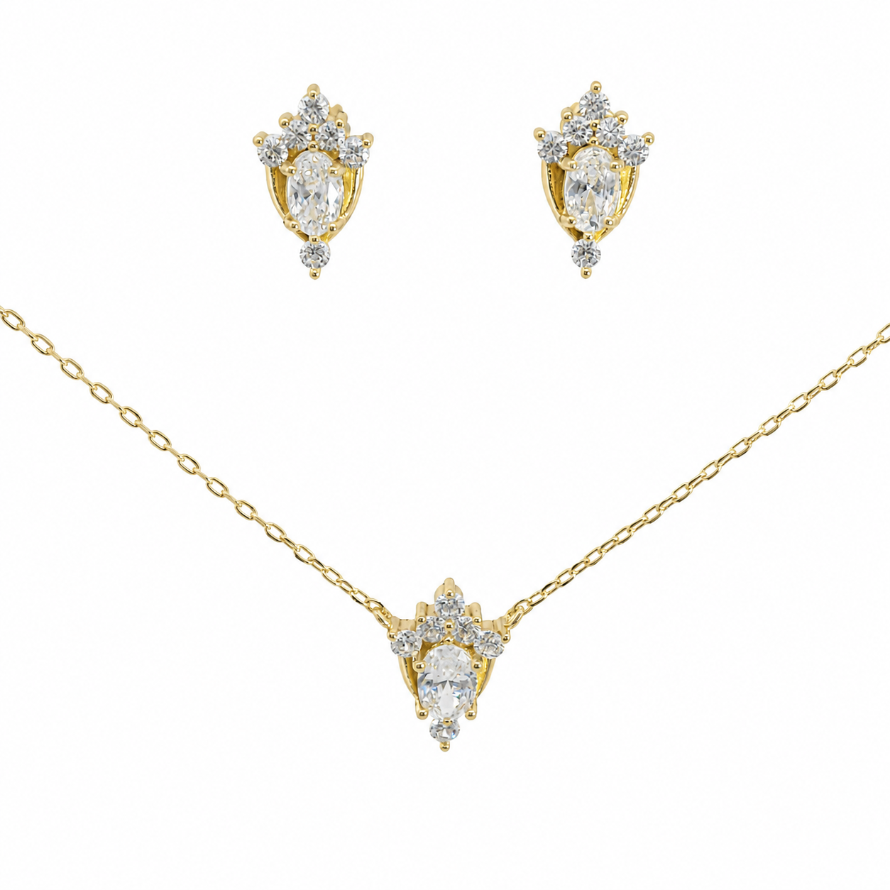 Sterling Silver Marquise Gold Plated Set