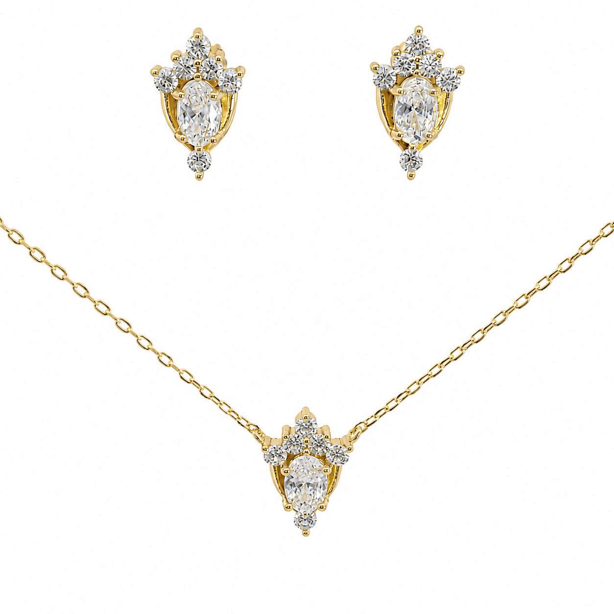 Sterling Silver Marquise Gold Plated Set
