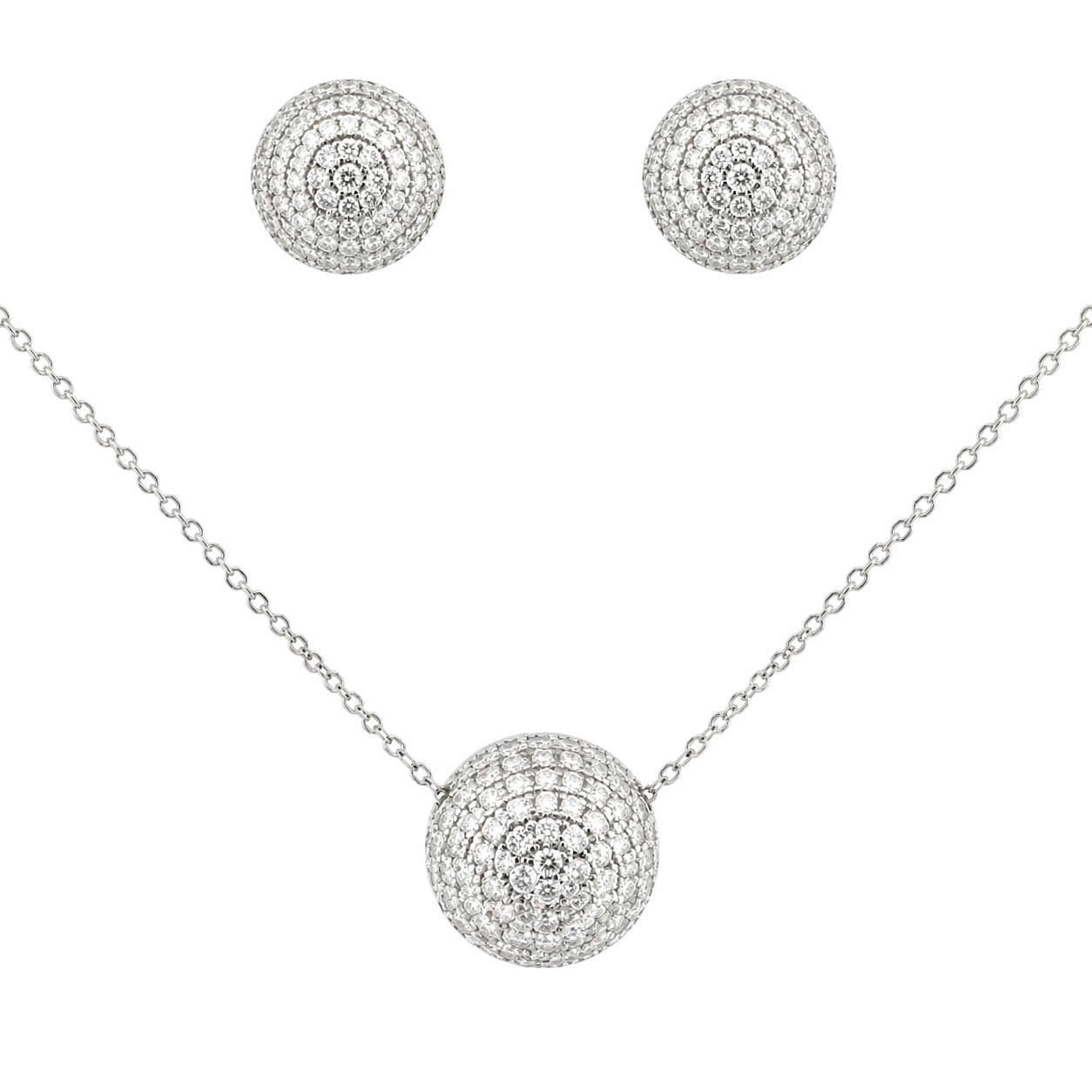 SS CZ BALL 8MM POST EARRING & 10MM PENDANT NECKLACE