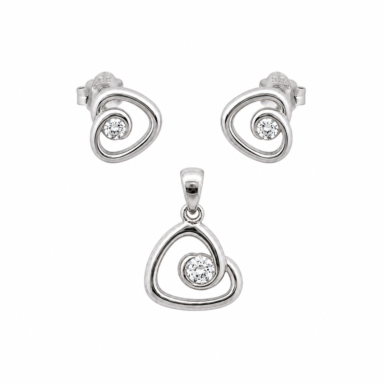 Sterling Silver Heart Small CZ Set (Chain not Included)