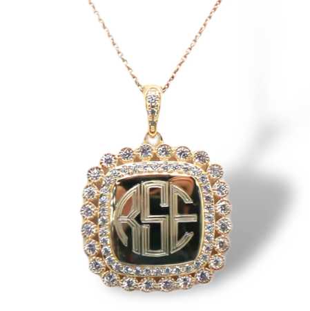 Sterling Silver Decorative Large Soft Square CZ Engravable Necklace