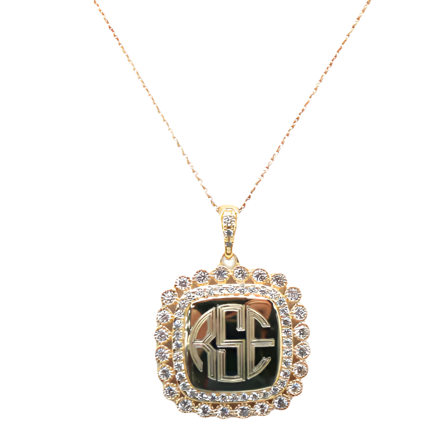 Sterling Silver Decorative Large Soft Square CZ Engravable Necklace