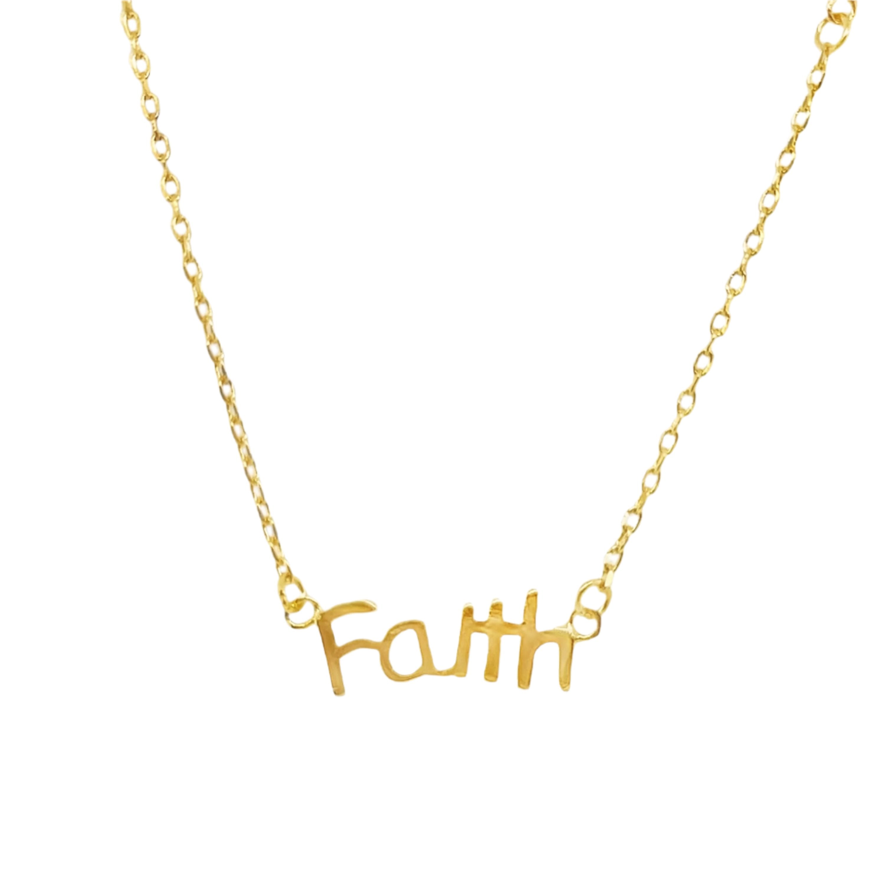 Sterling Silver Gold Plated "Faith" & CZ Cross Necklace