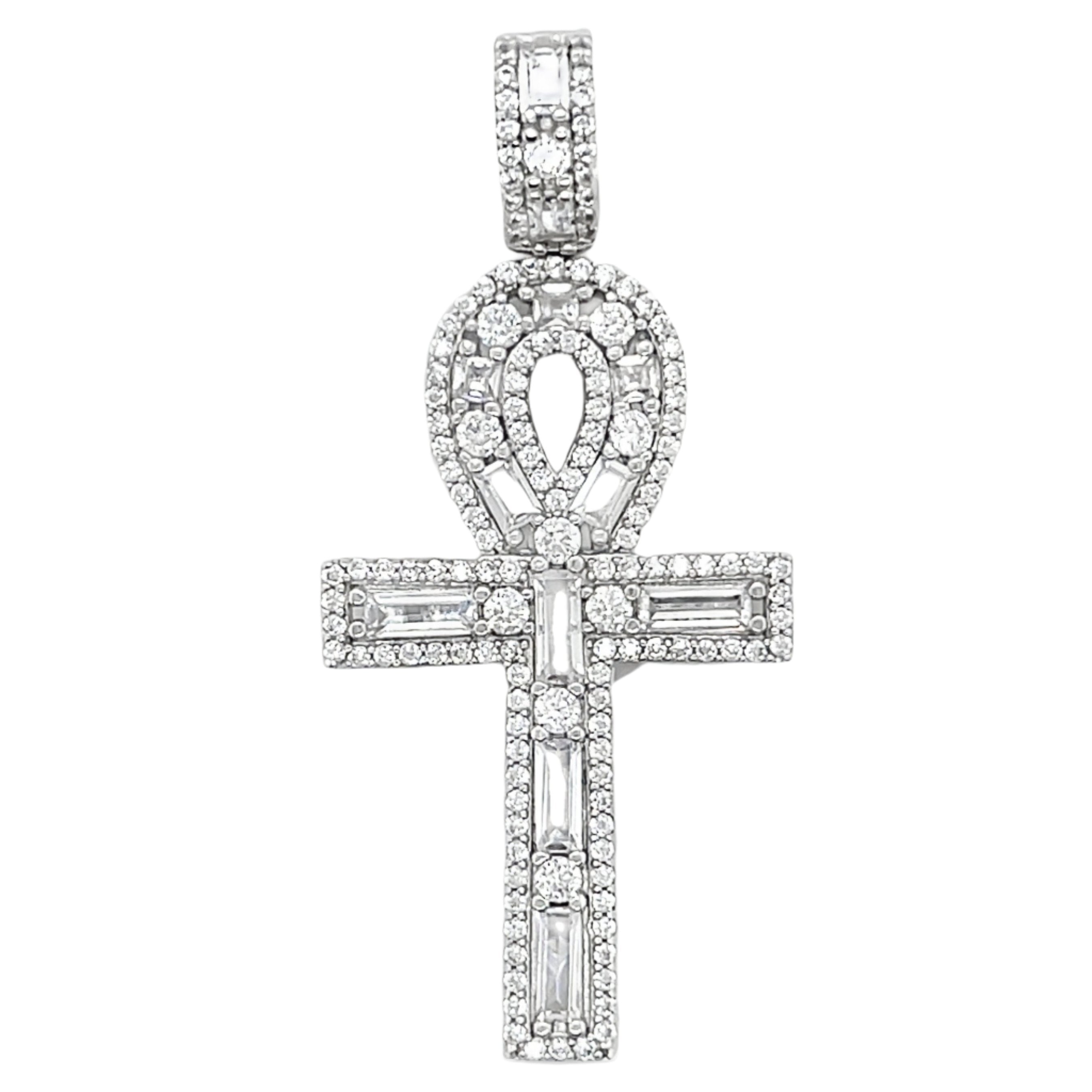 Sterling Silver CZ Ankh Cross Pendant