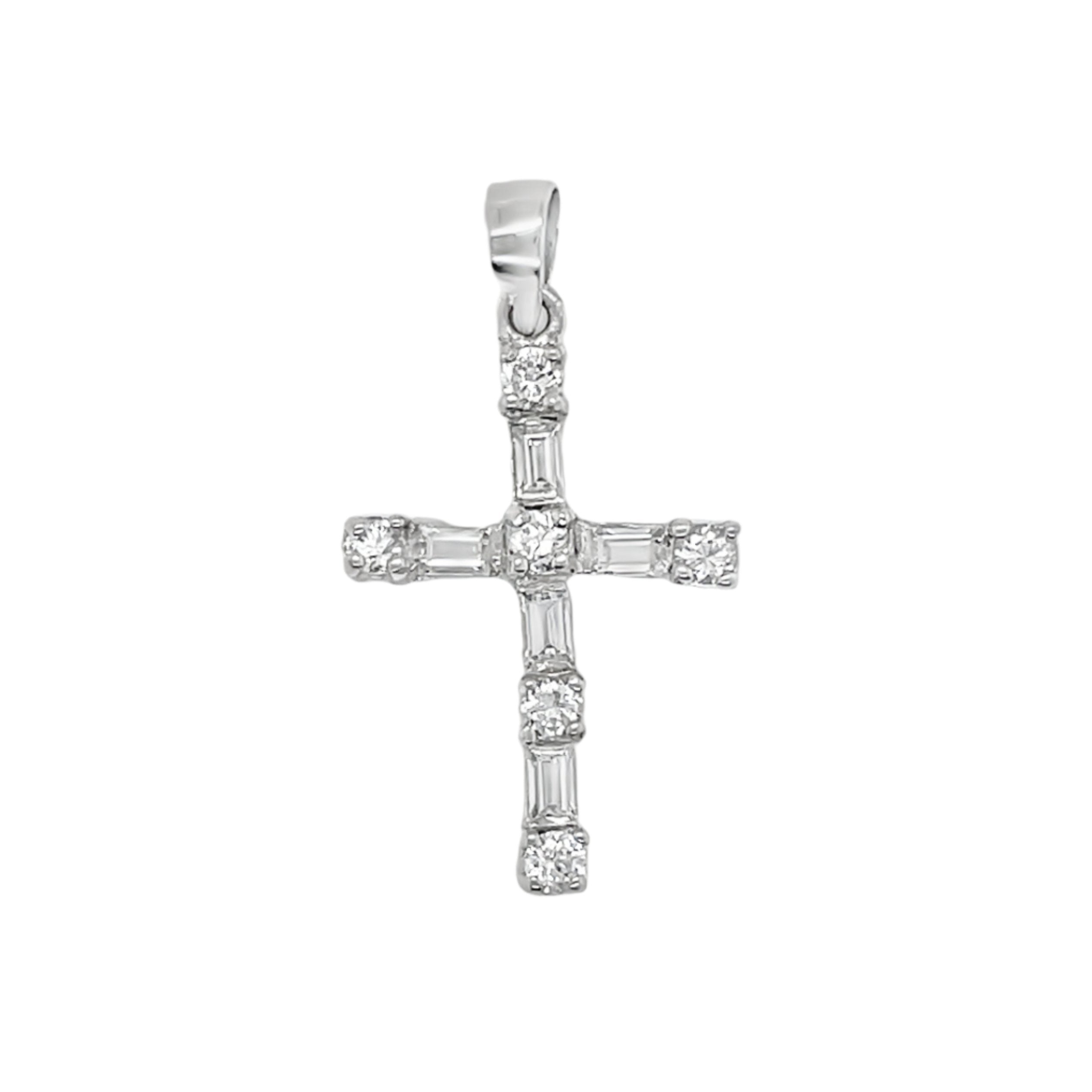 Sterling Silver CZ Baguette Cross Pendant