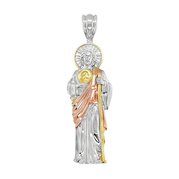 925 Sterling Silver Tri-tone San Judas Pendant 2.5 Inches