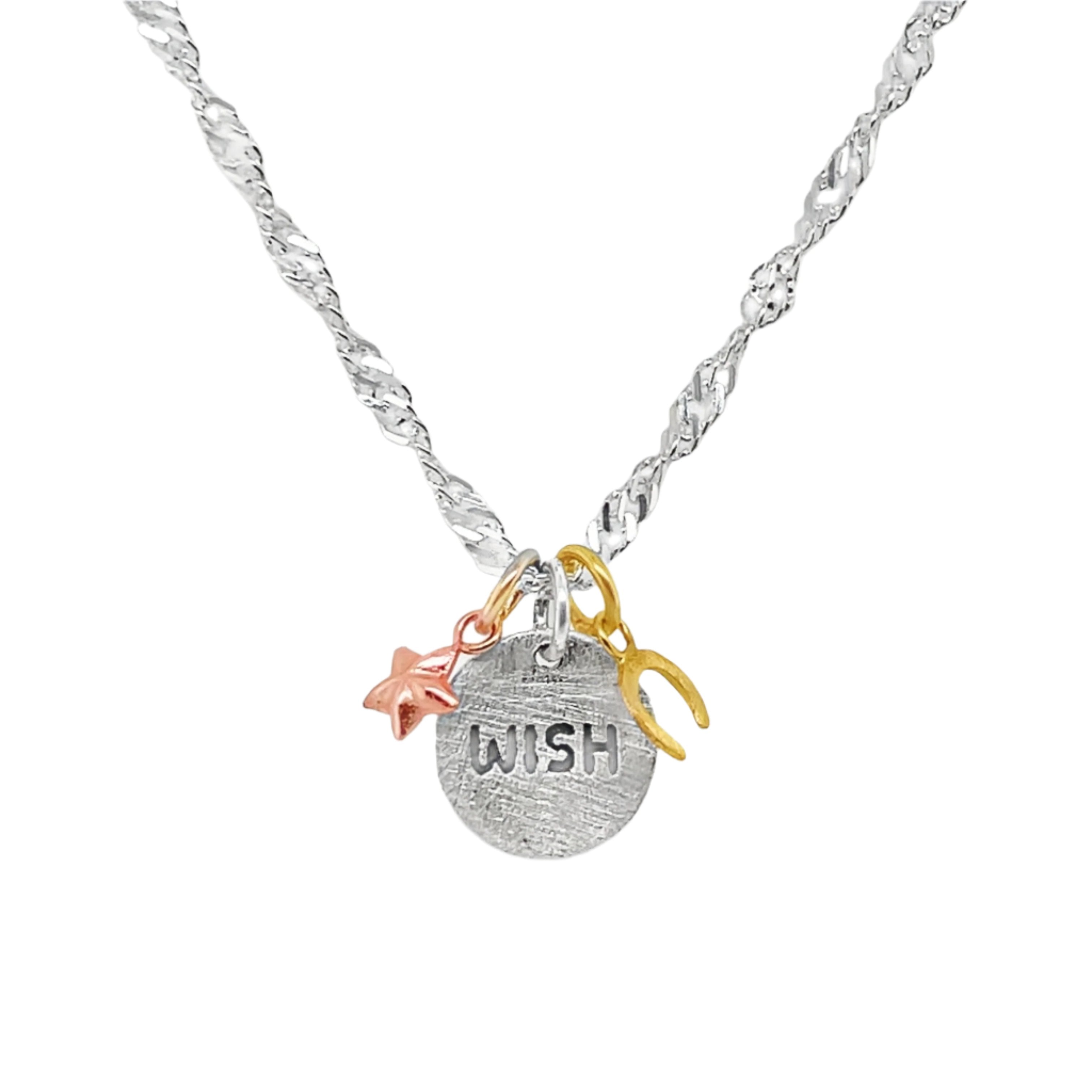 Sterling Silver Wish, Star, & Horseshoe 3 Piece Pendant Set ( Chain Not Included )