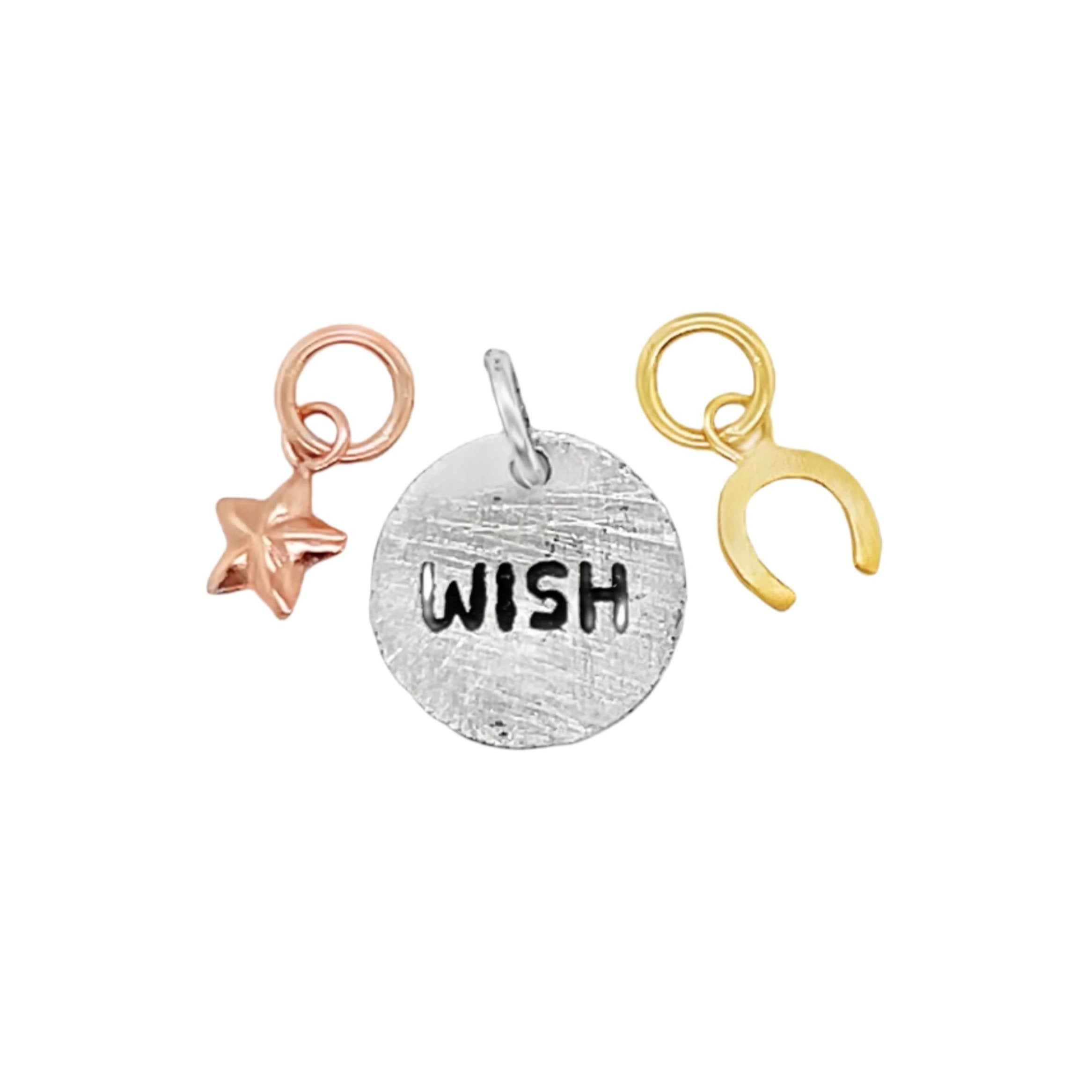 Sterling Silver Wish, Star, & Horseshoe 3 Piece Pendant Set ( Chain Not Included )