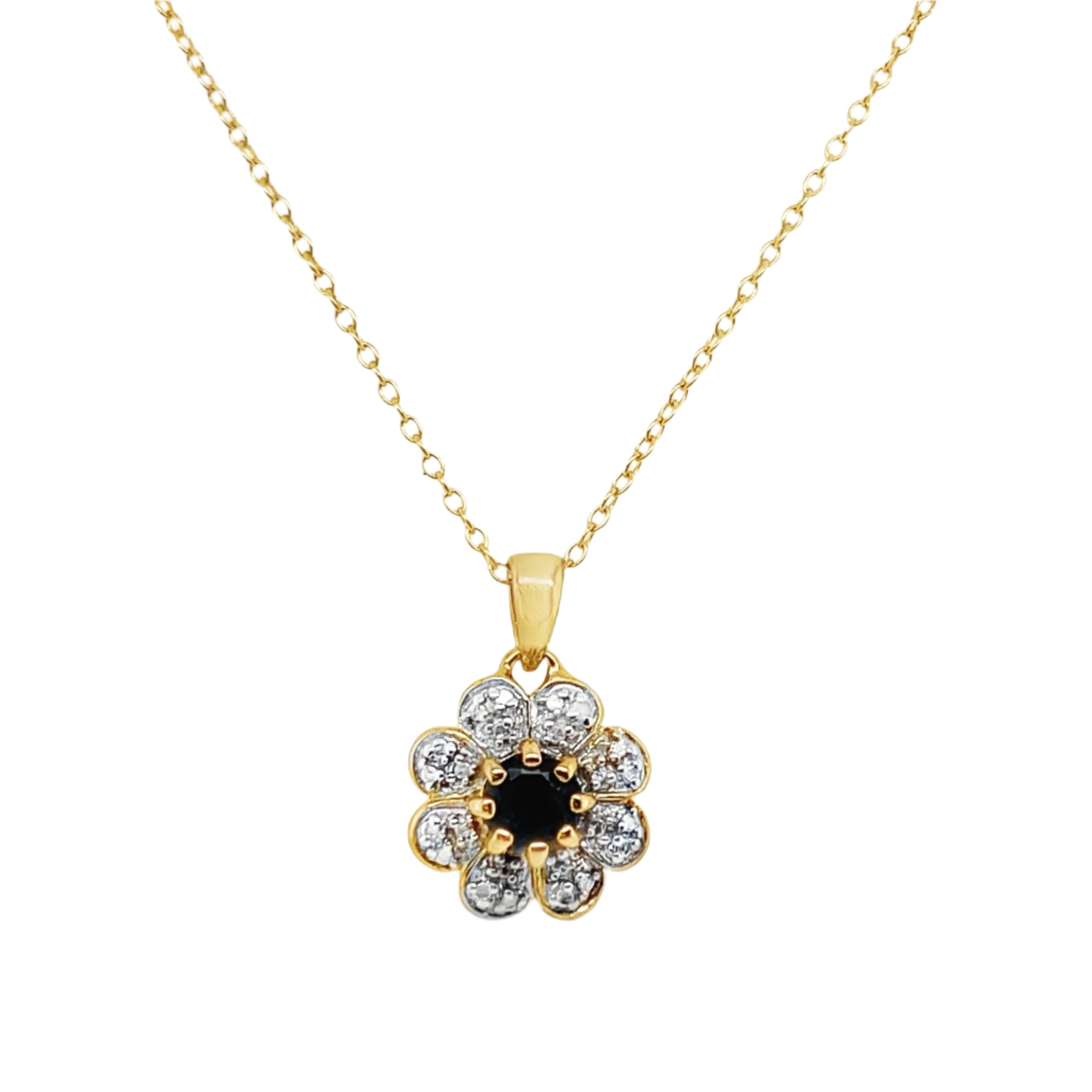 Sterling Silver Gold Plated Sapphire CZ Flower Necklace