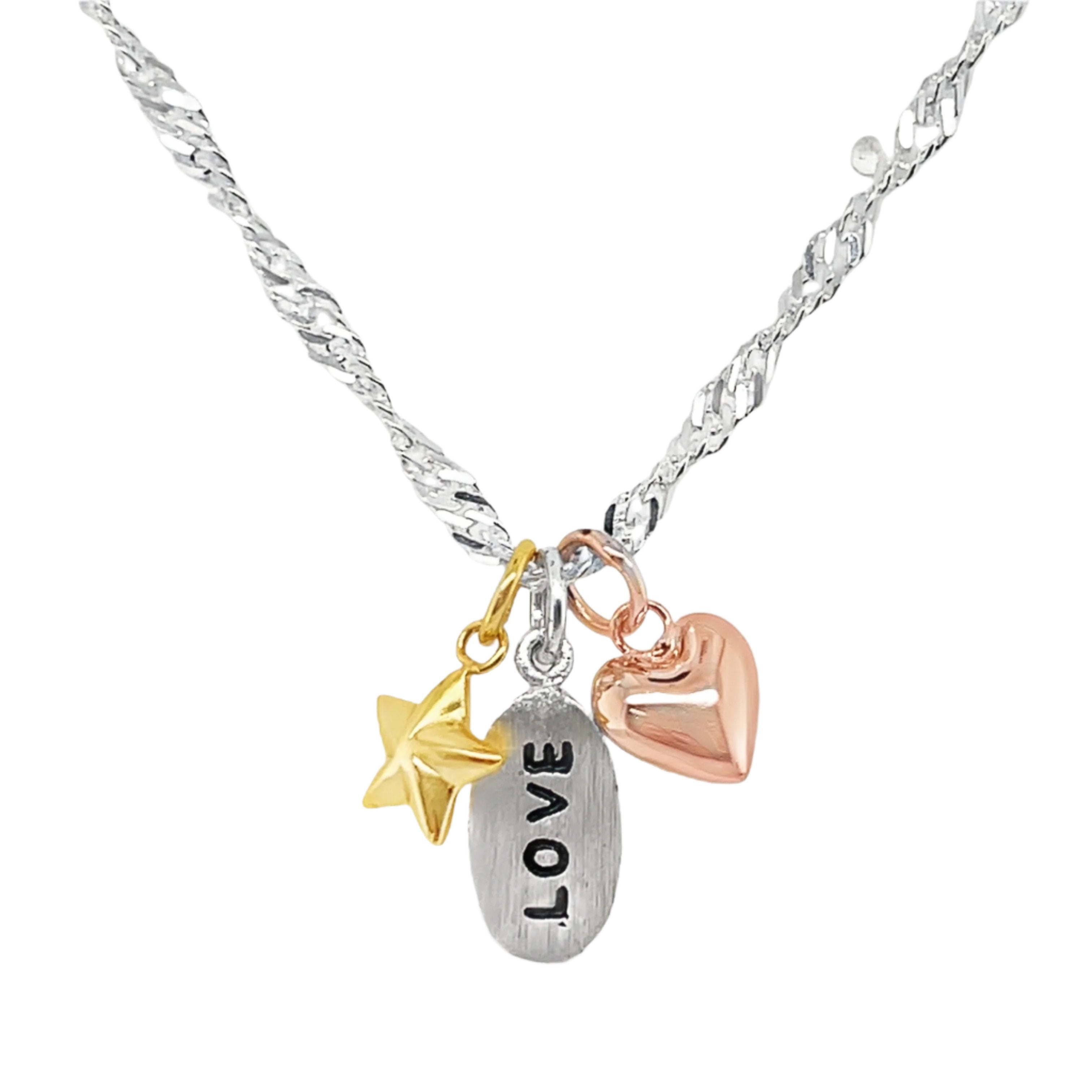 Sterling Silver Love, Heart, & Star 3 Piece Pendant ( Chain Not Included )