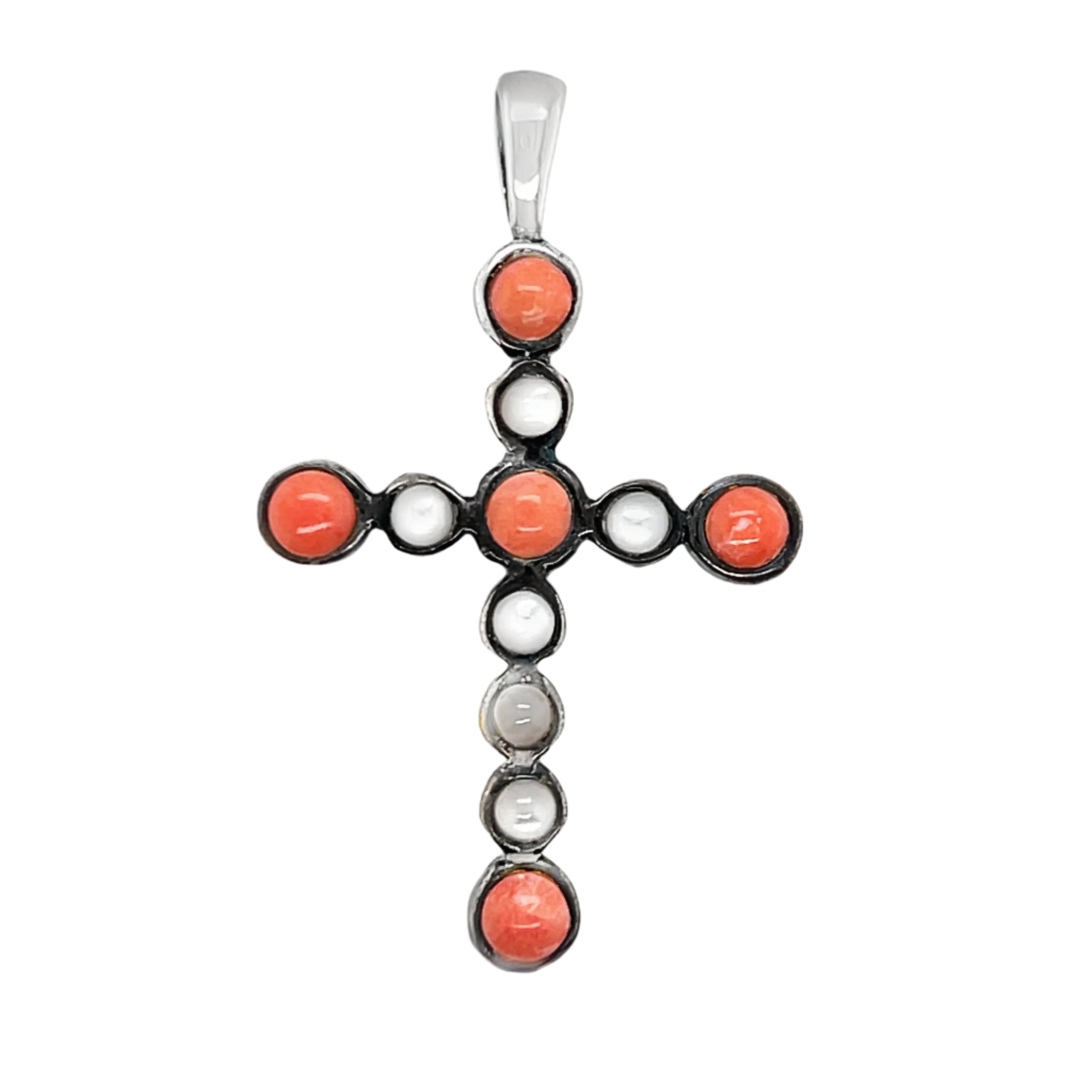 Sterling Silver Multi Color Bubble Cross Pendant