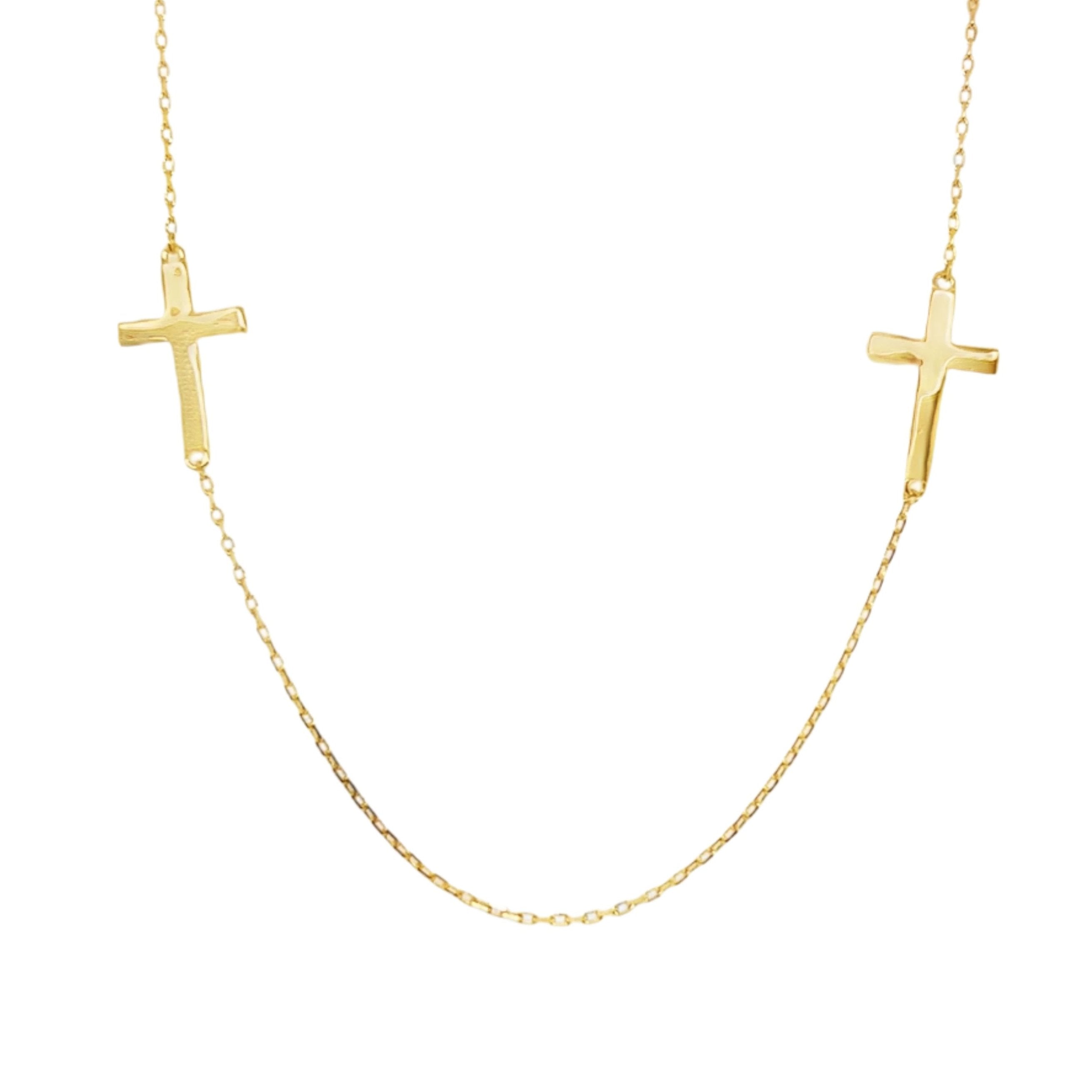 Sterling Silver Gold Plated 2 Cross Necklace