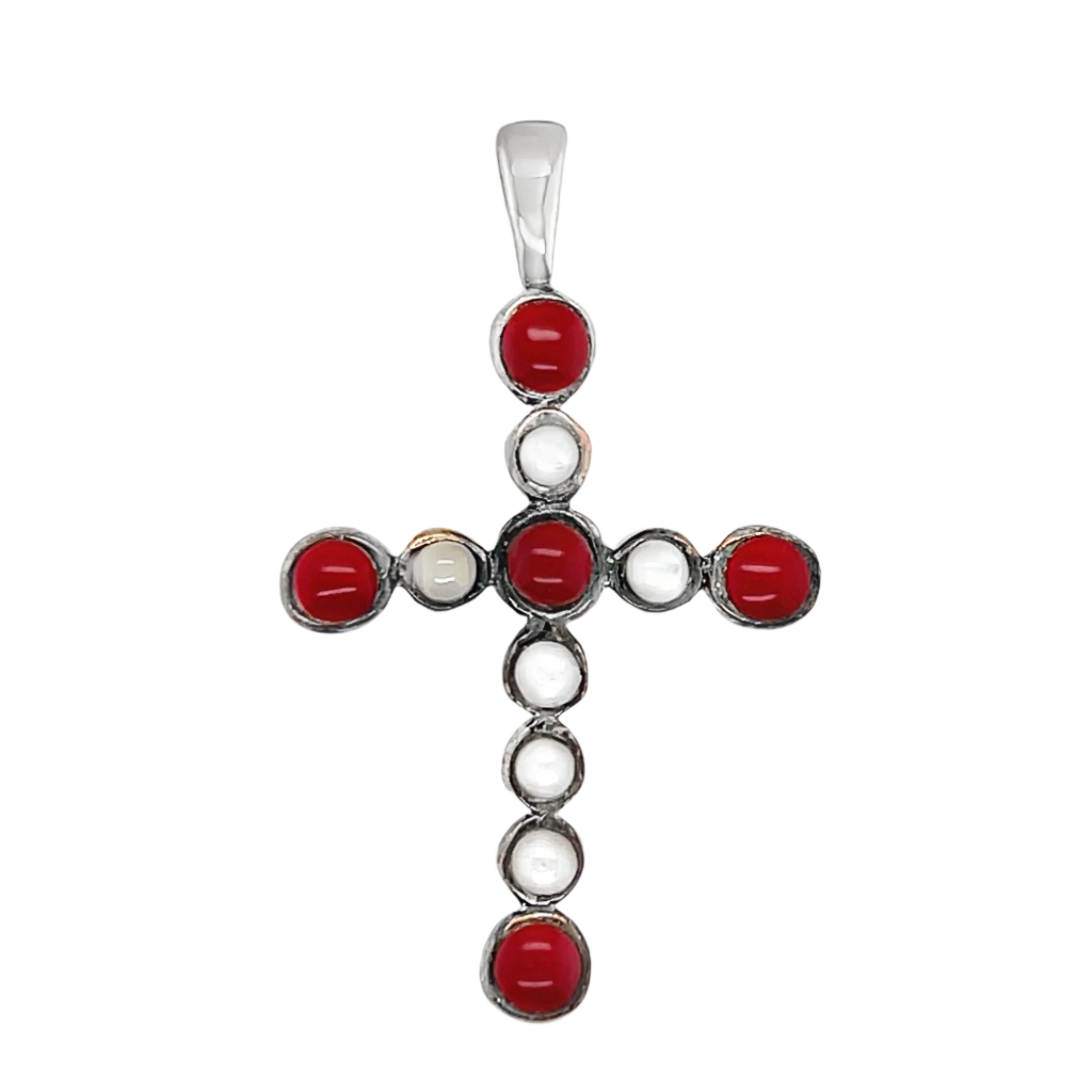 Sterling Silver Multi Color Bubble Cross Pendant