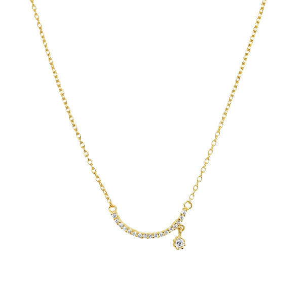 Sterling Silver Gold Plated Curved Bar CZ Necklace