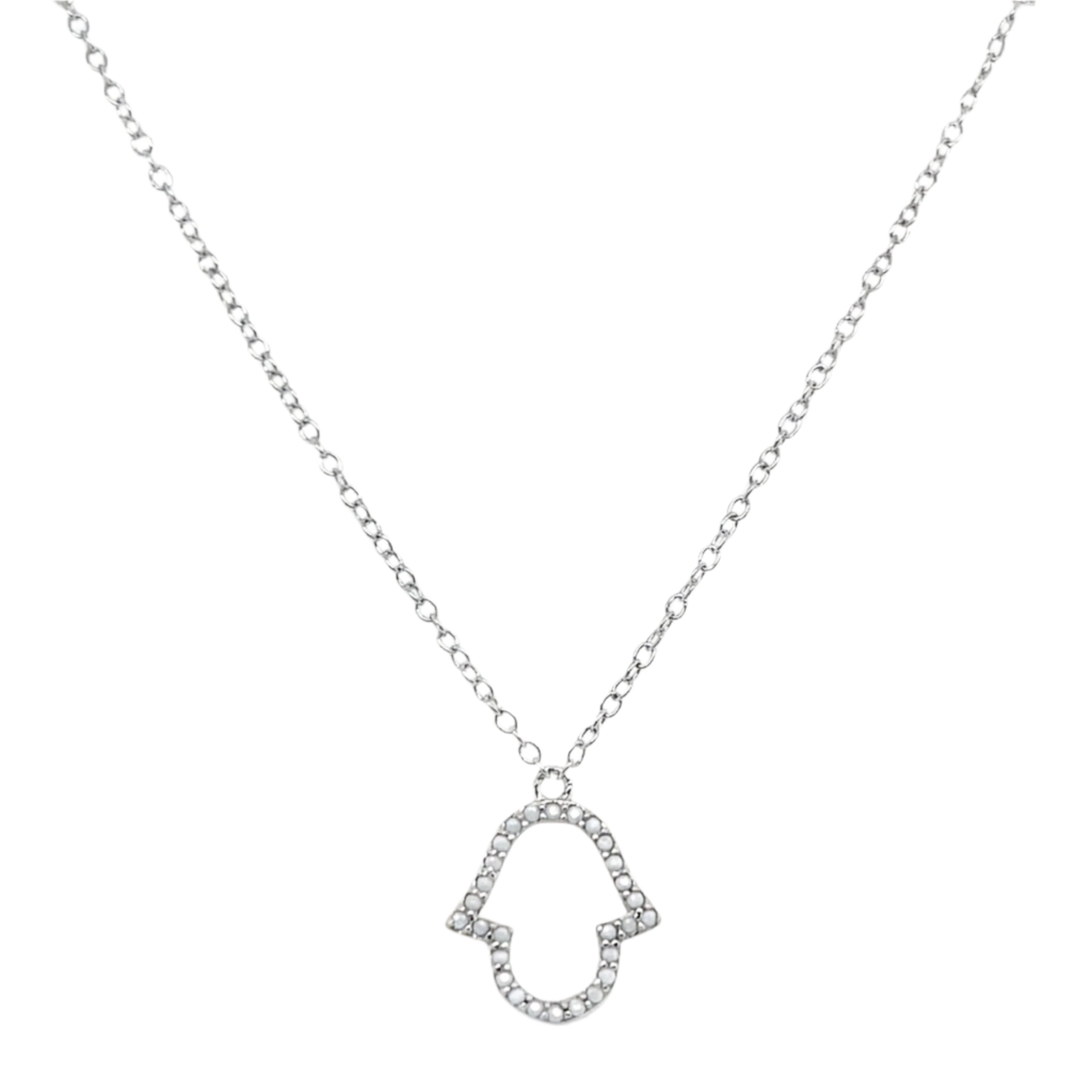 Sterling Silver White Hamsa Hand Necklace
