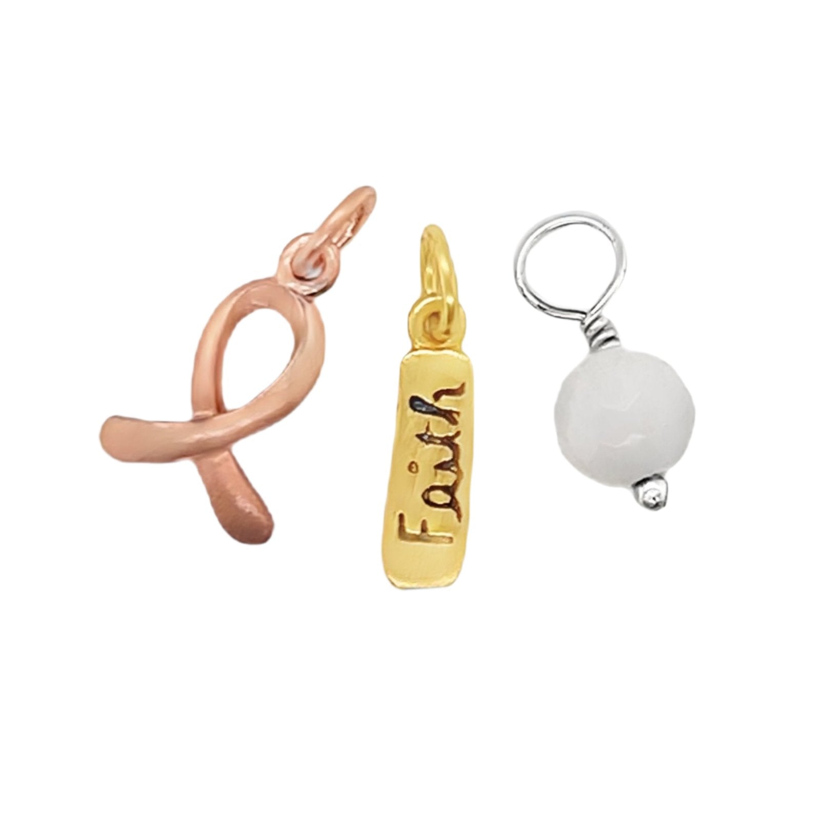 Sterling Silver Faith, Ribbon, & Crystal Multi-Color 3 Piece Pendant Set ( Chain Is Not Included )