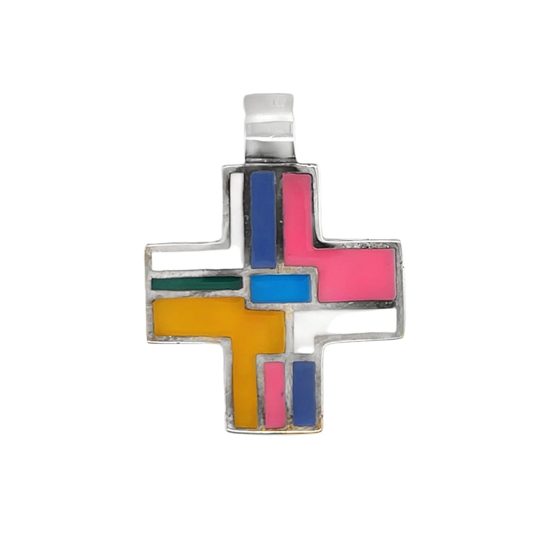 Sterling Silver Multi Color Cross Pendant
