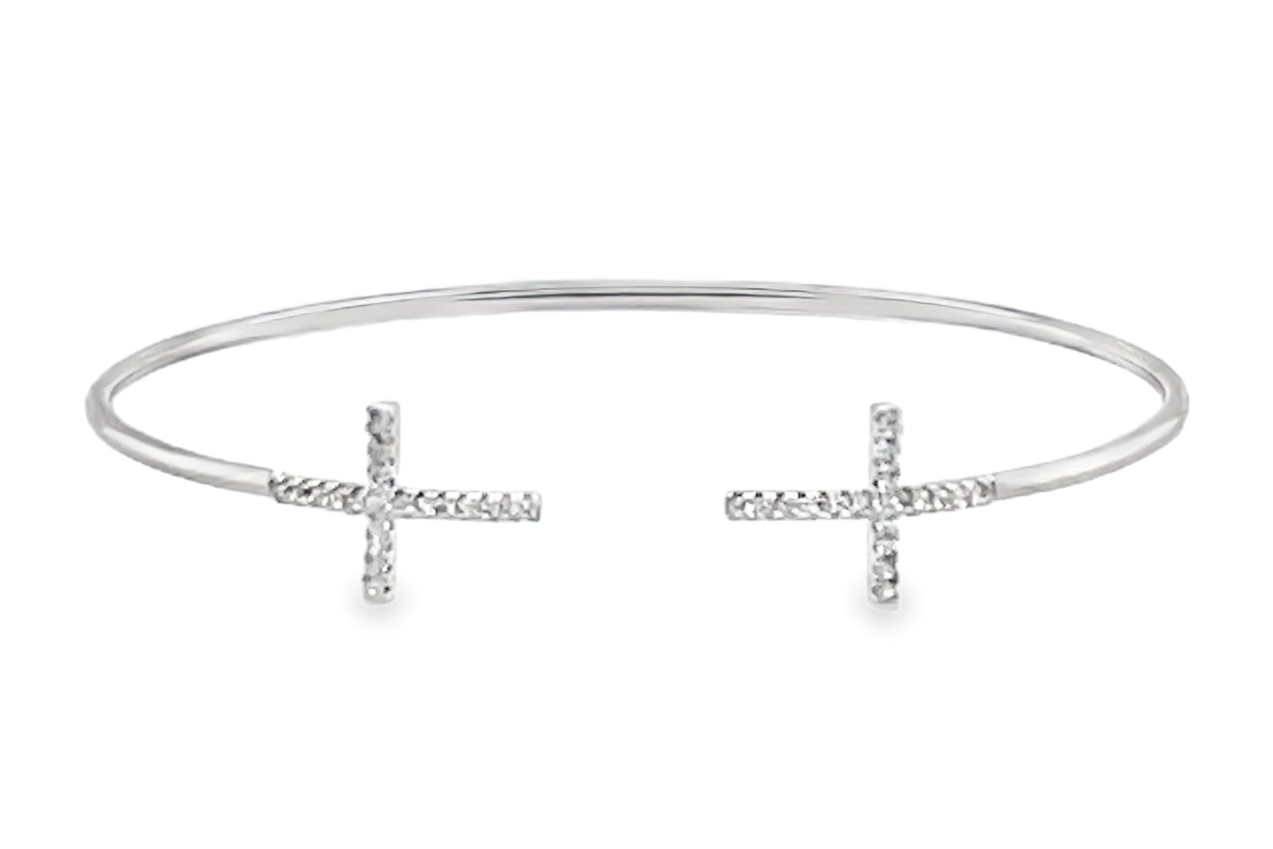 Sterling Silver CZ Cross Open Bangle