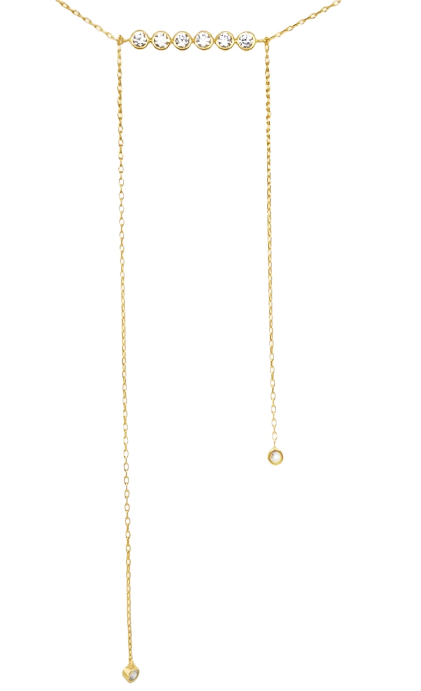 Sterling Silver Gold Plated CZ Circle Bar Dangling Necklace