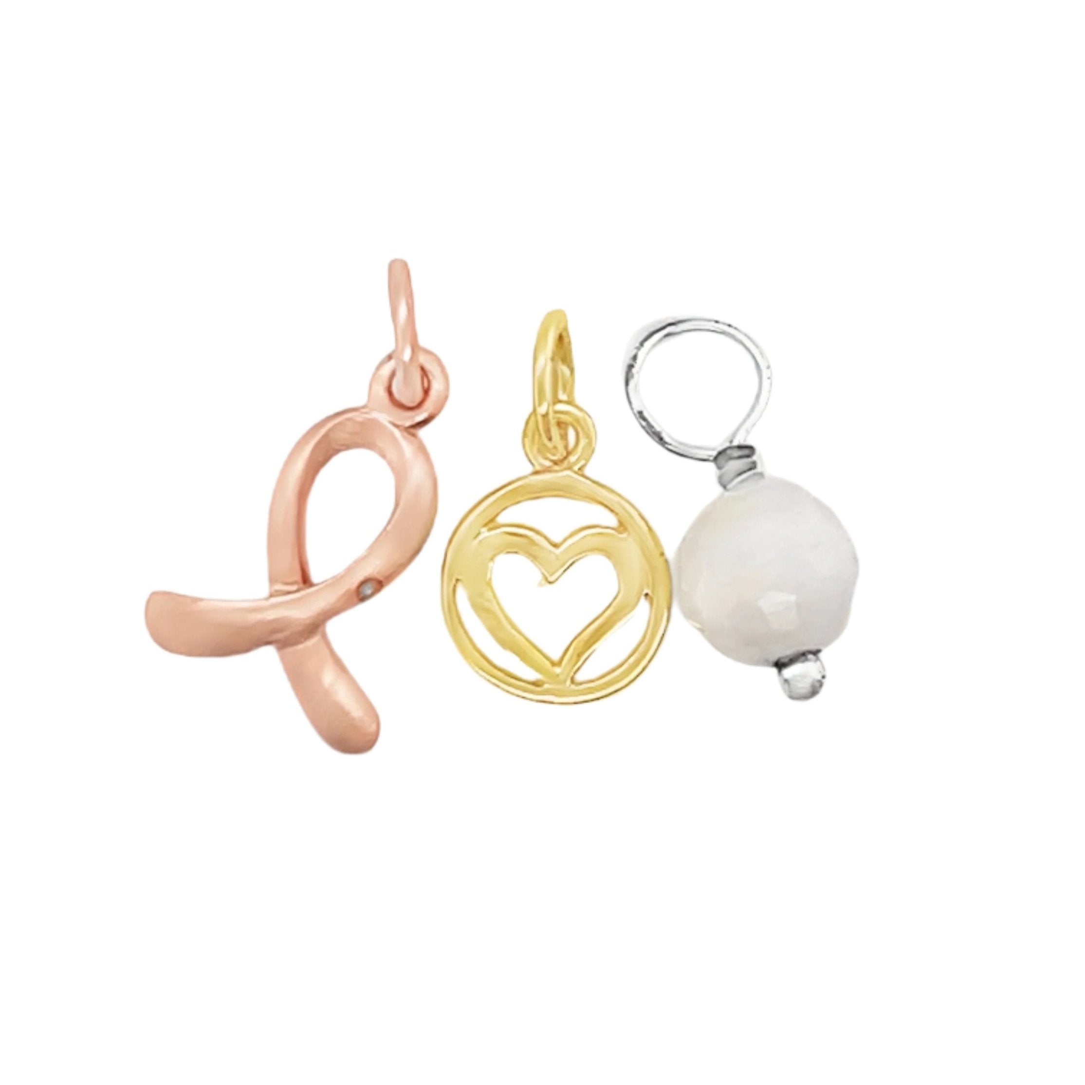 Sterling Silver Heart, Ribbon, Crystal Ball Multi-Color 3 Piece Pendant Set