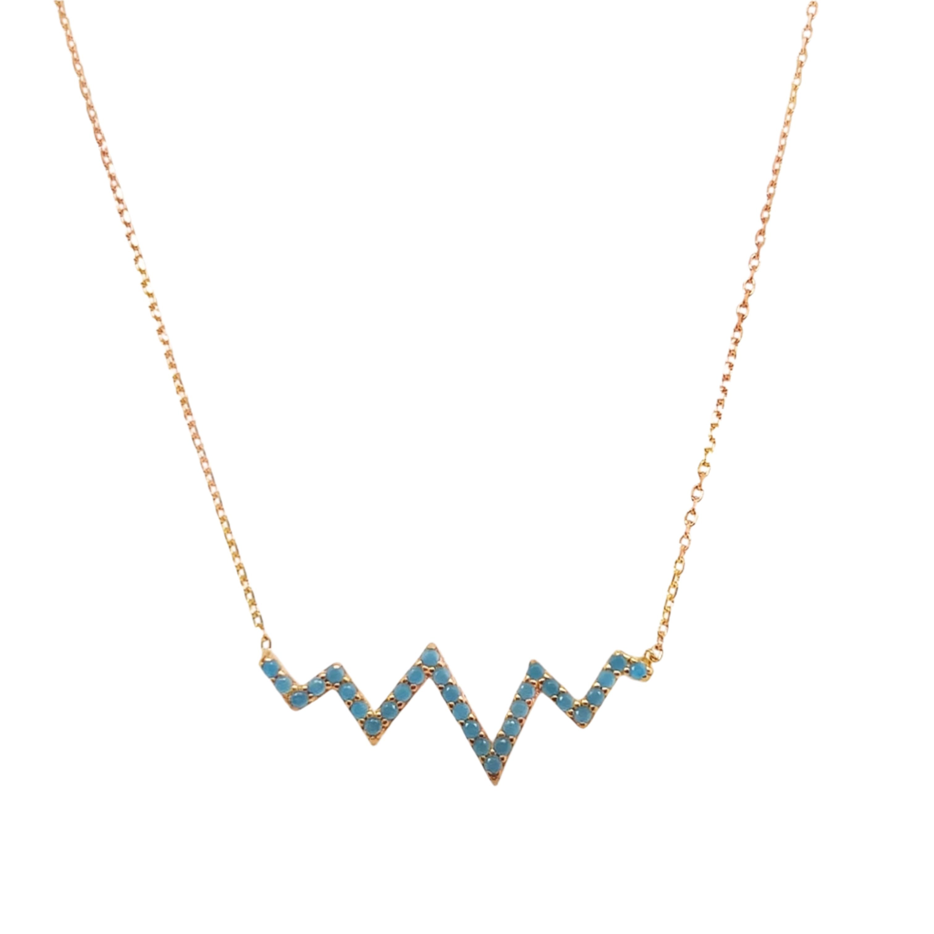 Sterling Silver Rose Gold Blue Stone Zig Zag Necklace