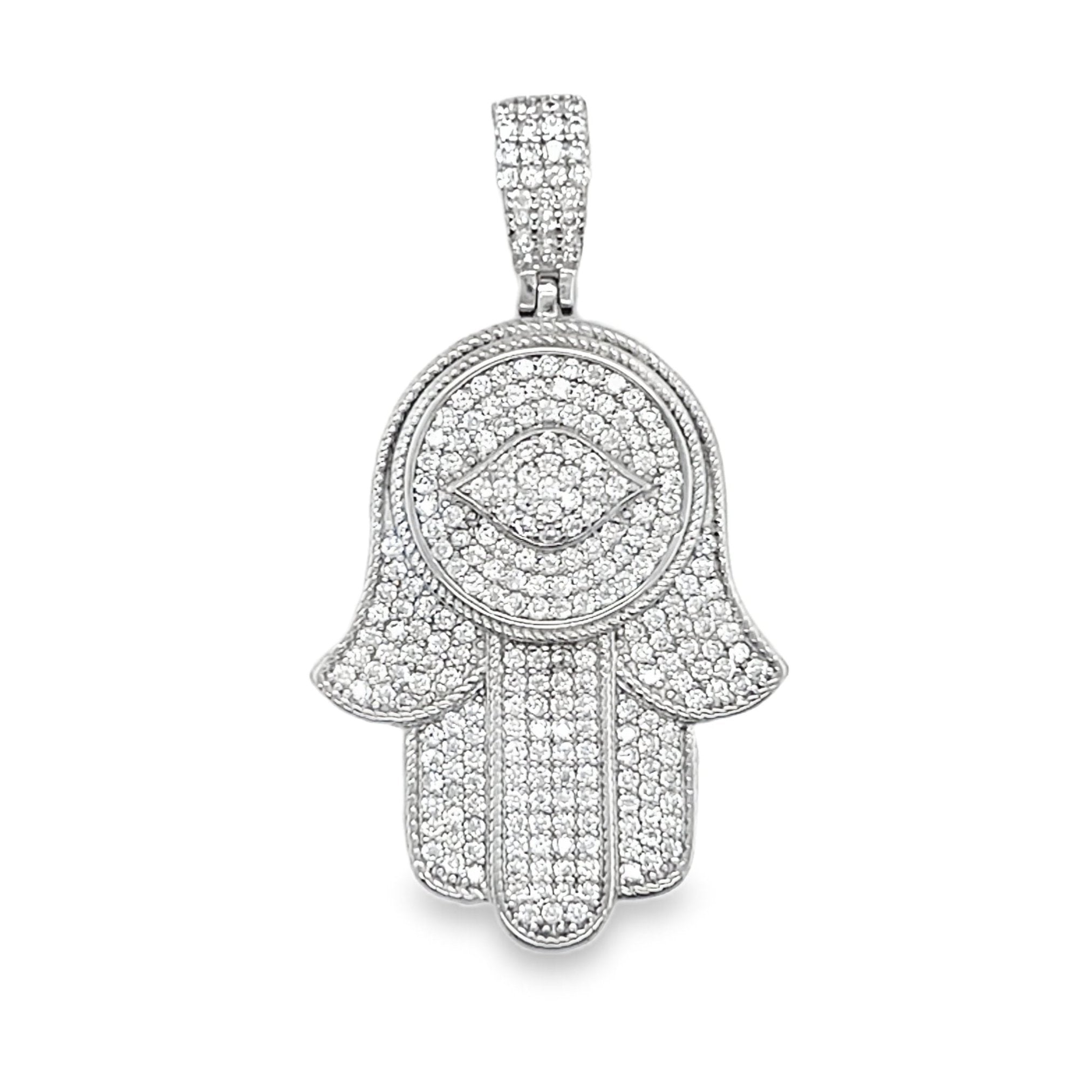 Sterling Silver Hamsa Hand Evil Eye CZ Pendant