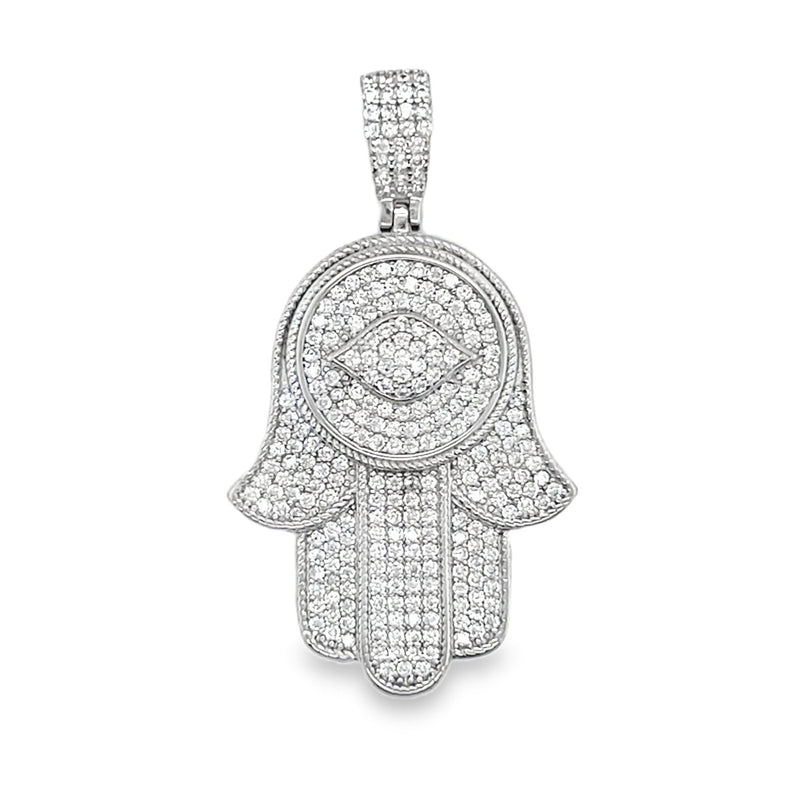 Sterling Silver Hamsa Hand Evil Eye CZ Pendant