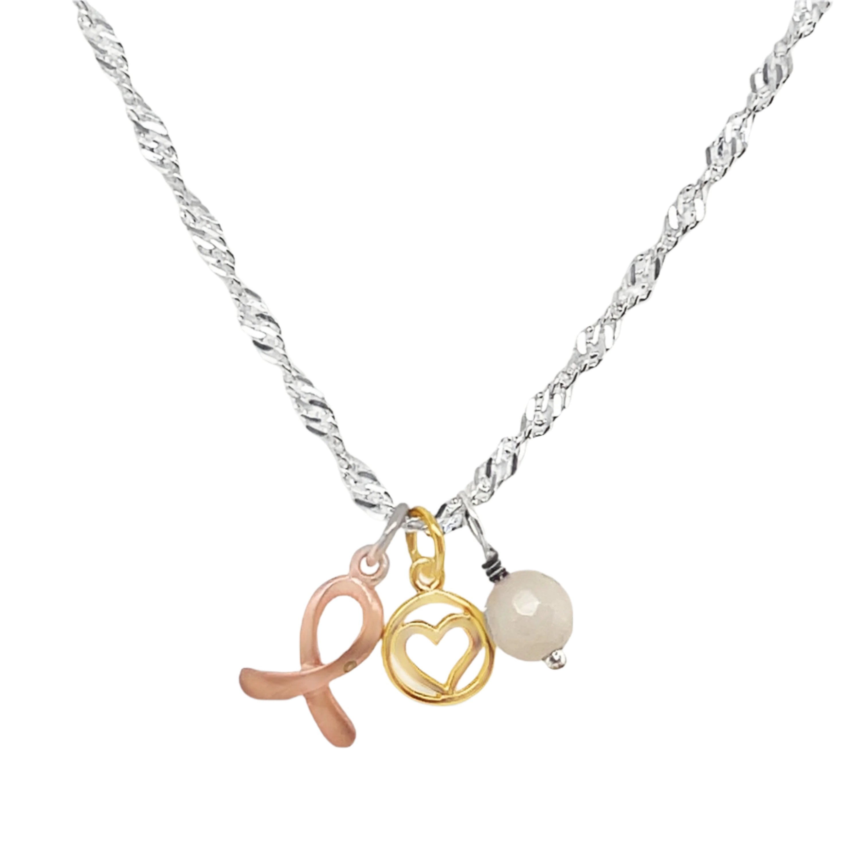 Sterling Silver Heart, Ribbon, Crystal Ball Multi-Color 3 Piece Pendant Set