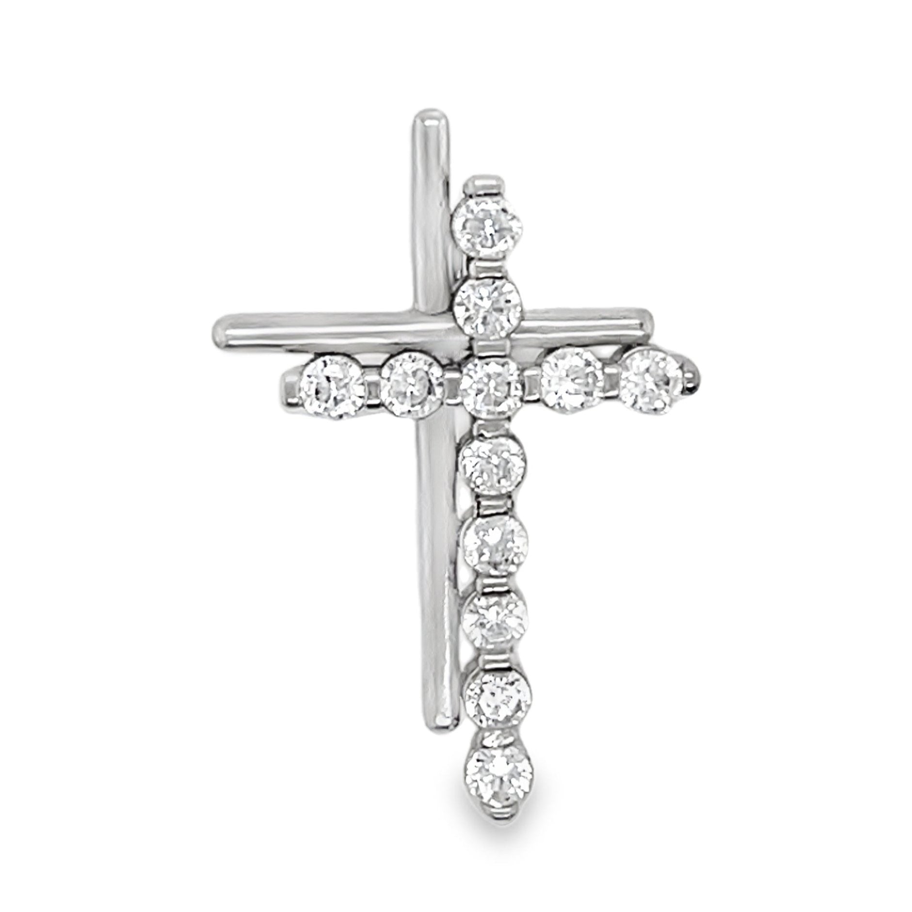 Sterling Silver Double Cross CZ Pendant