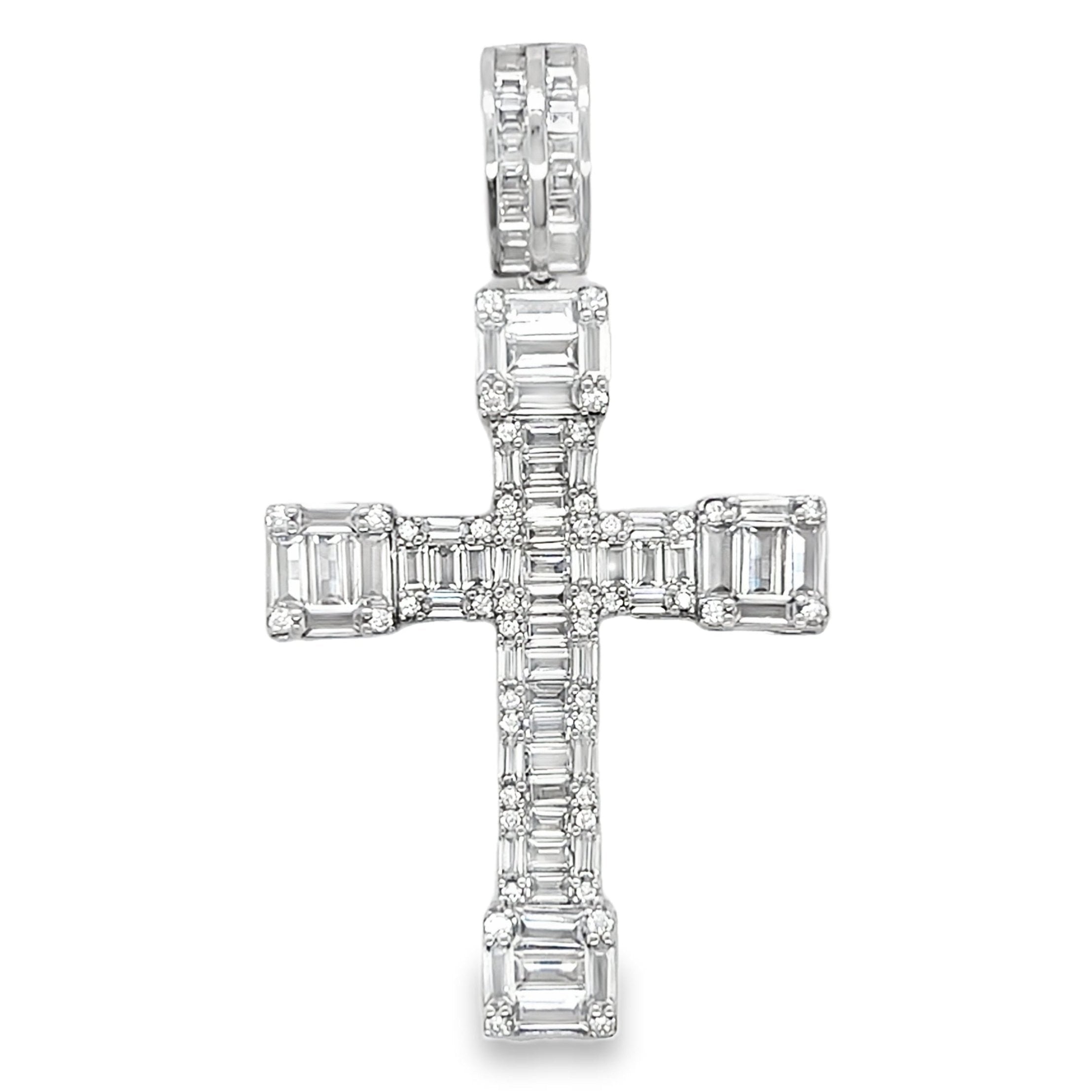 Sterling Silver Baguette CZ Cross Pendant