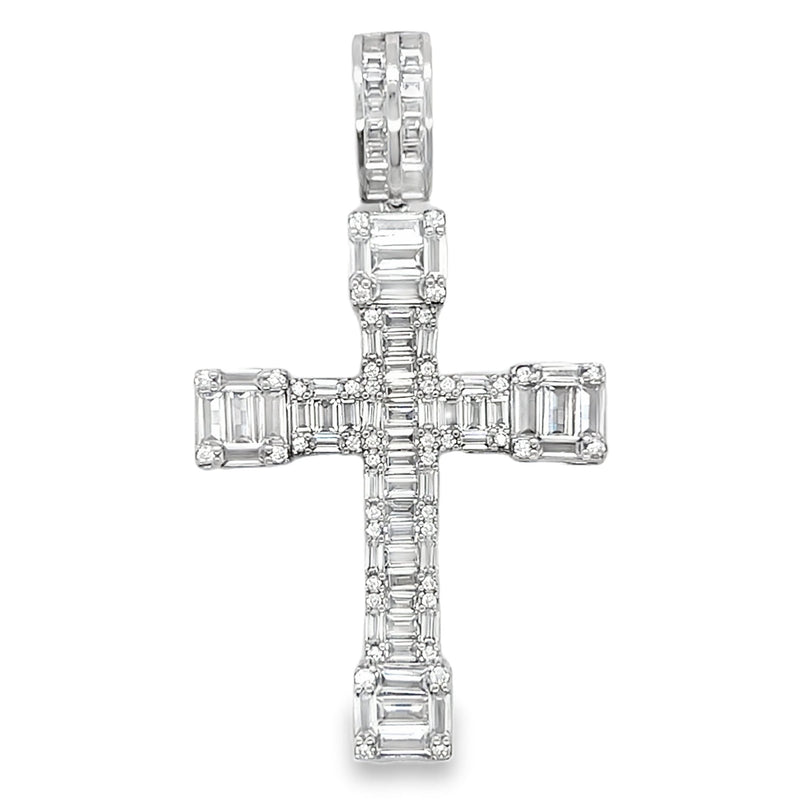 Sterling Silver Baguette CZ Cross Pendant