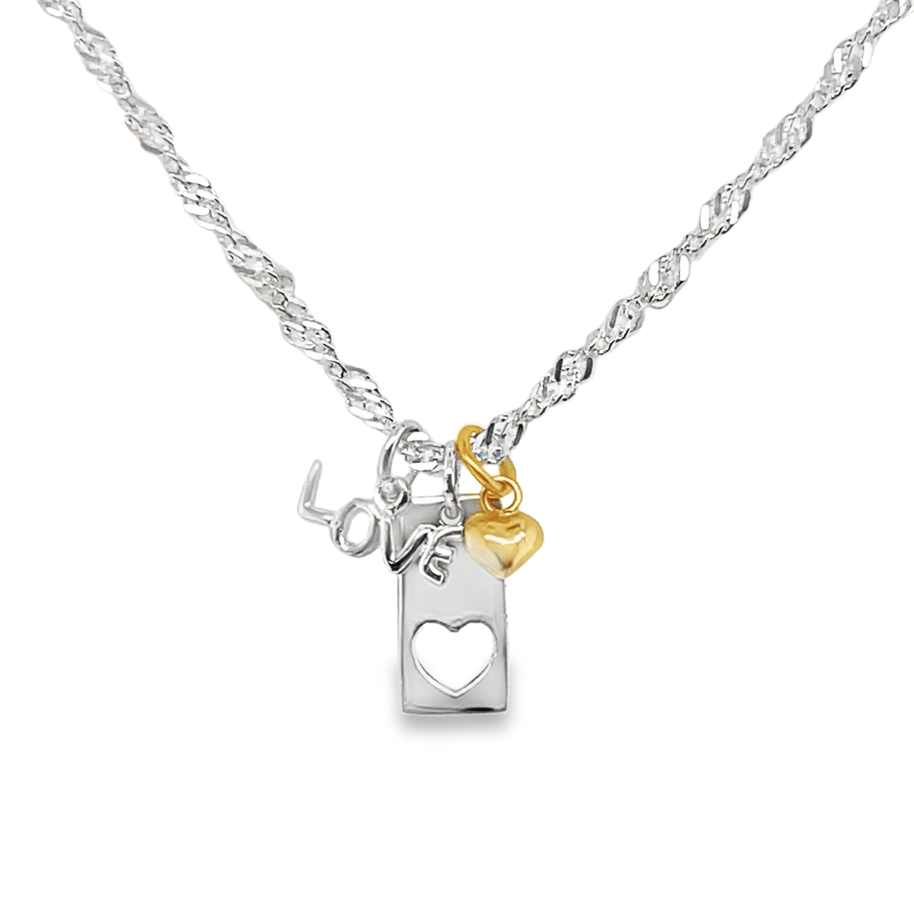 Sterling Silver "Love", Heart 3 Piece Pendant Set